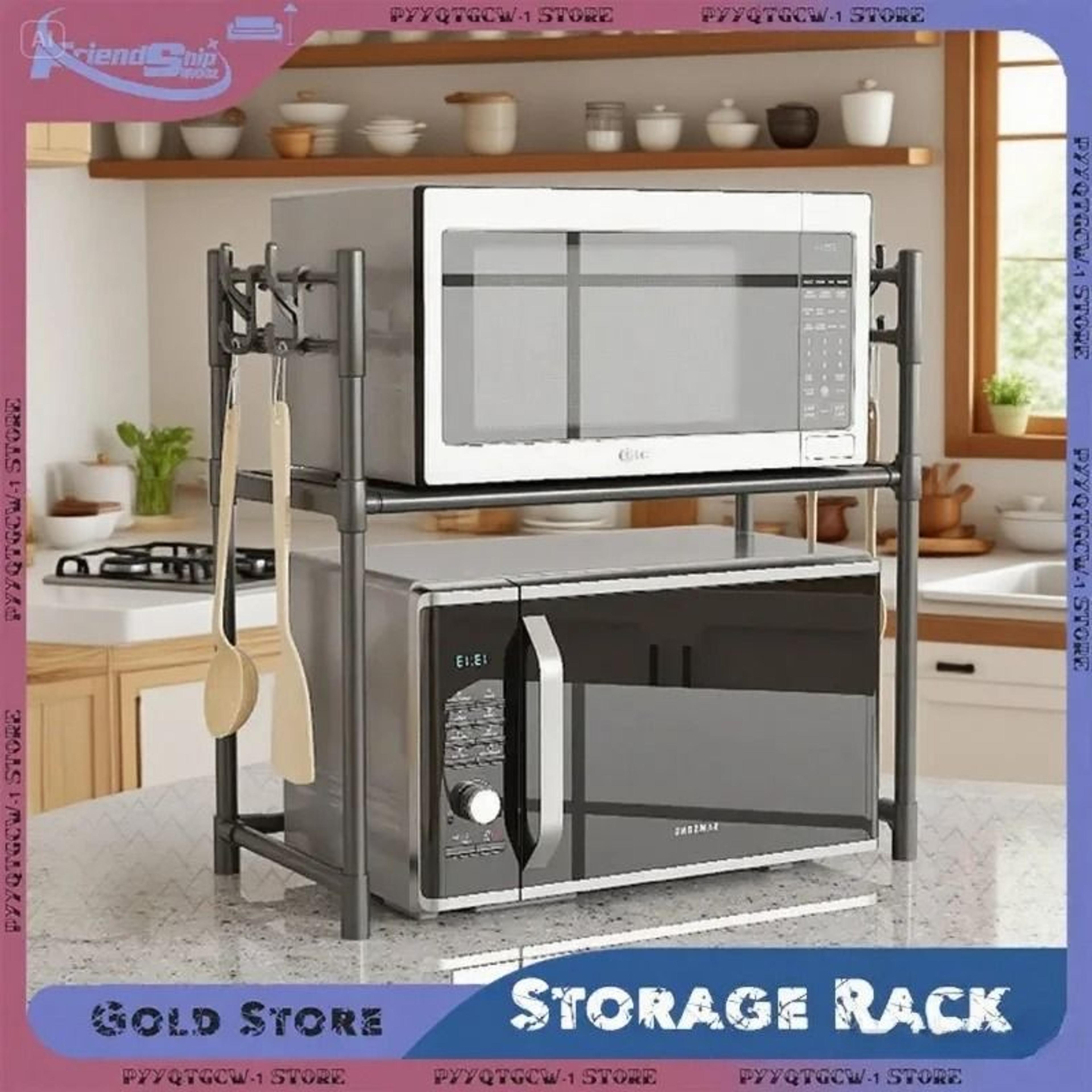 multi tier kitchen storage rack microwave oven shelf countertop organizer