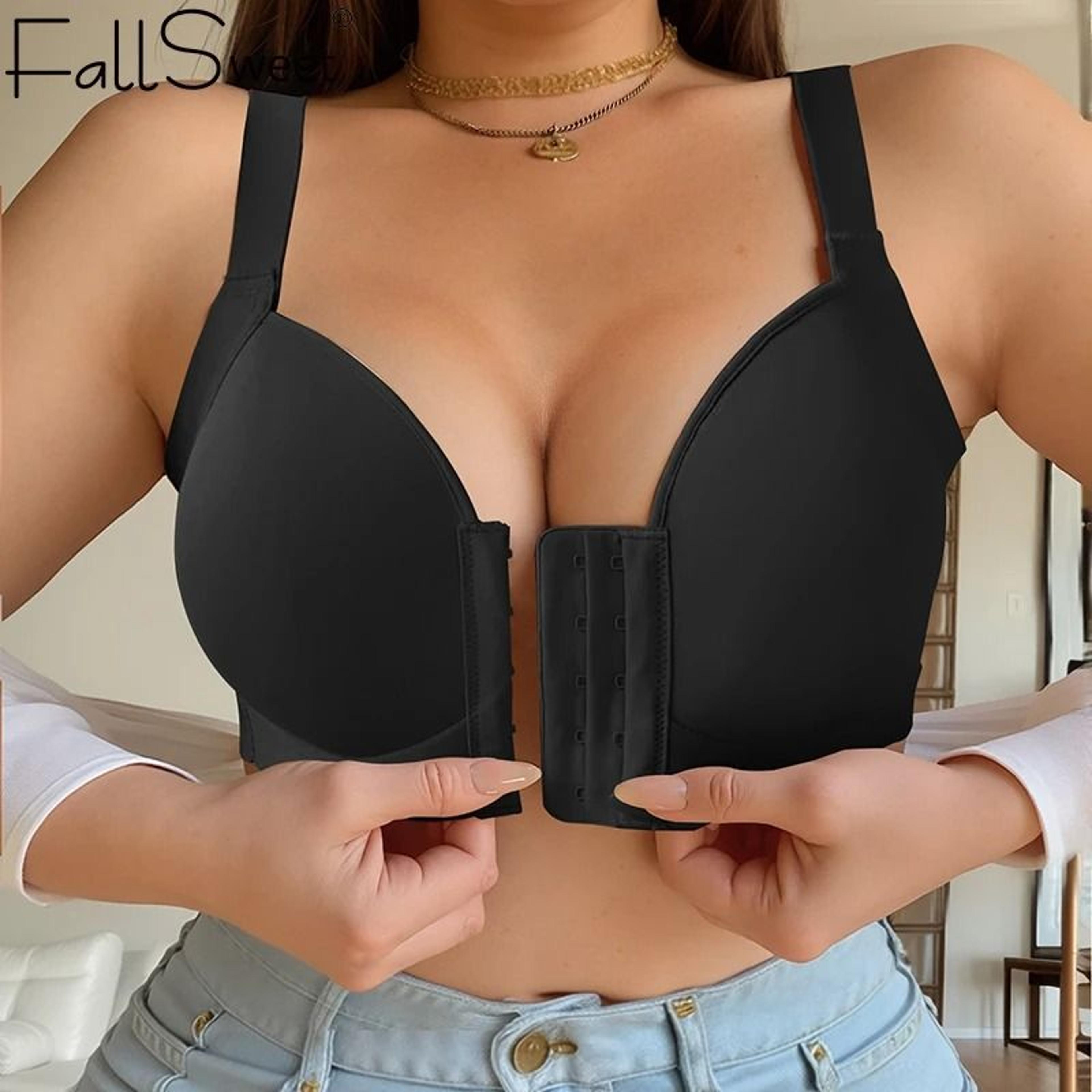 fallsweet women front closure plus size wireless bralette thin cup seamless bra
