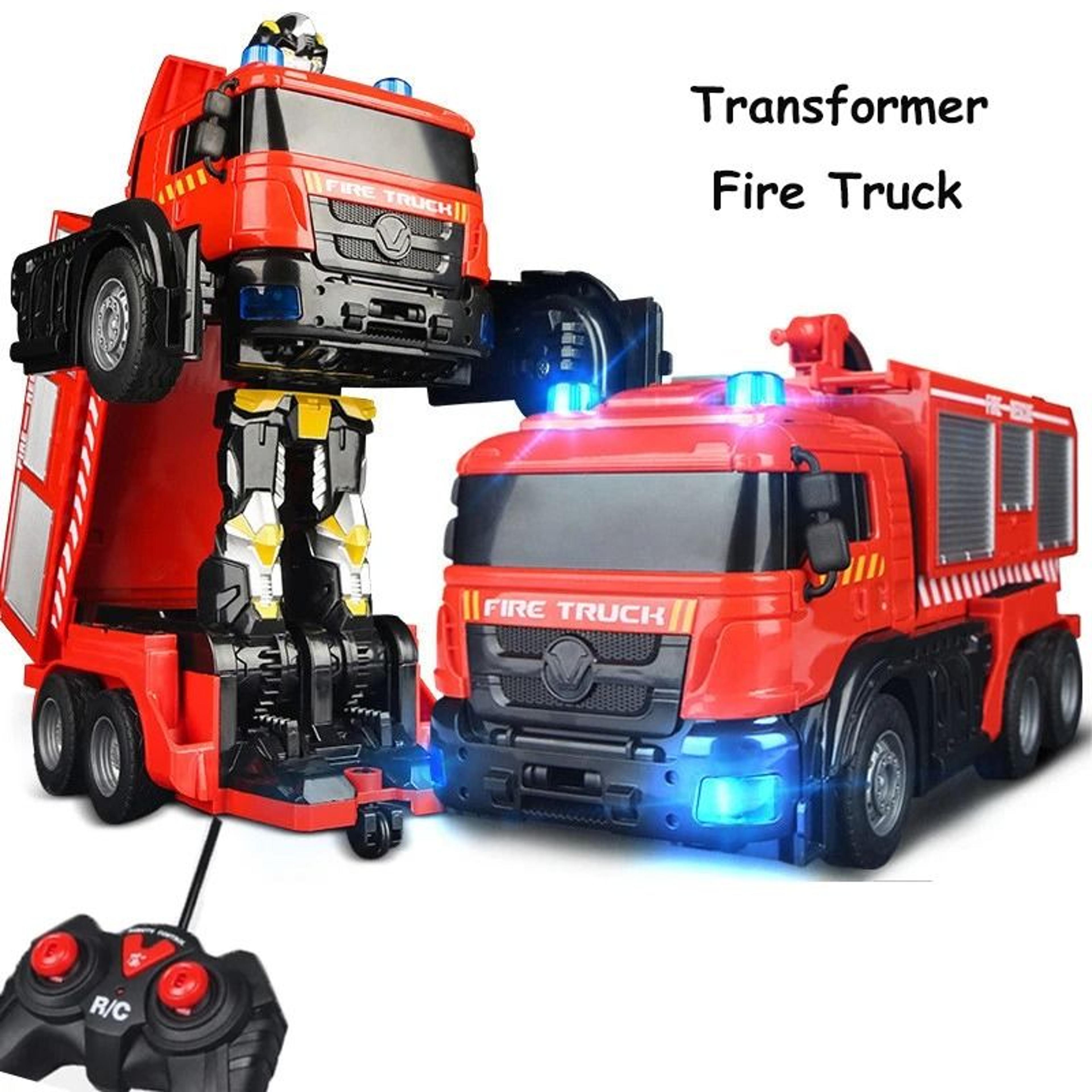 transformation robot car action toy fire truck vehicle with music light and rechargeable battery for kids
