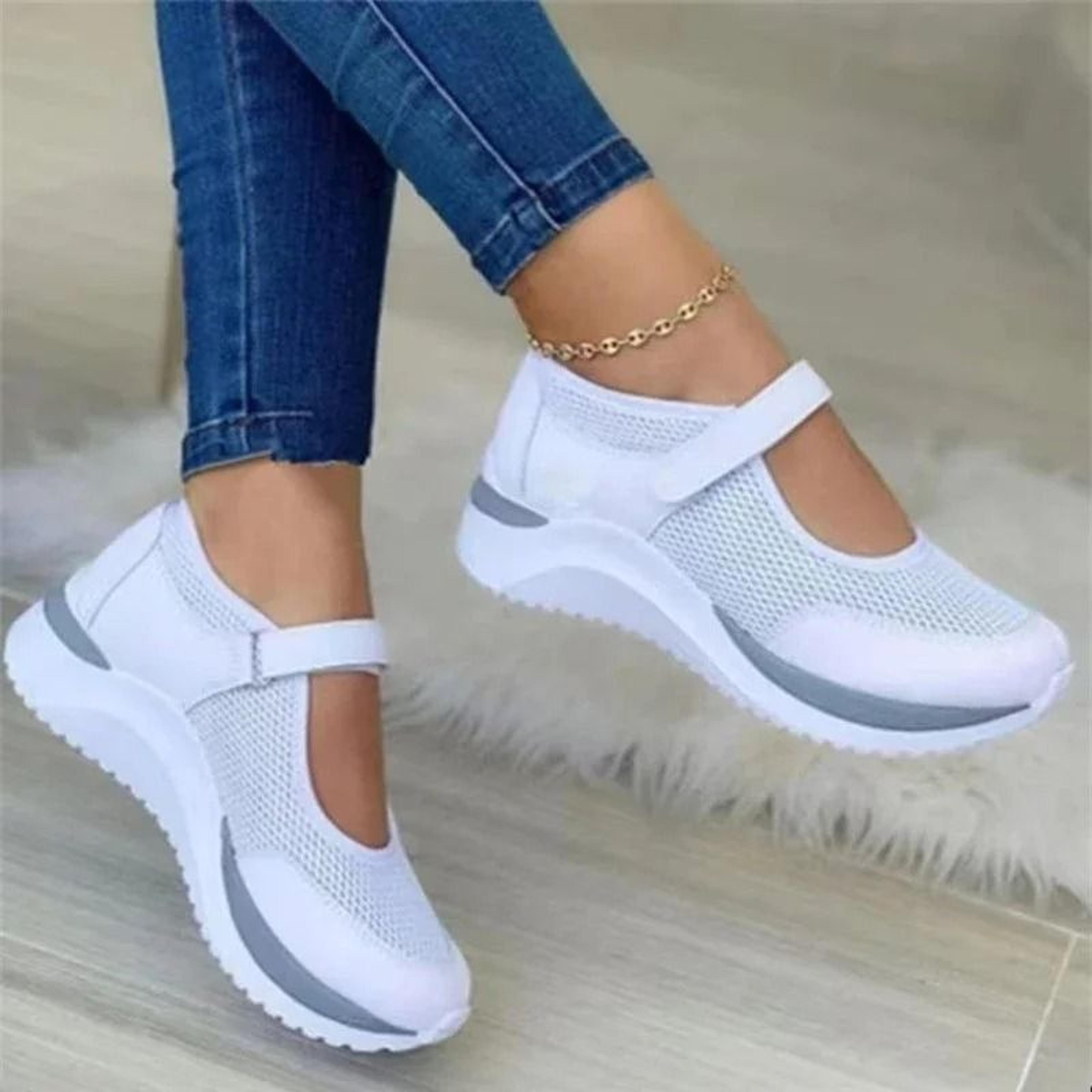 women thick sole knitted sneakers plus size casual walking shoes