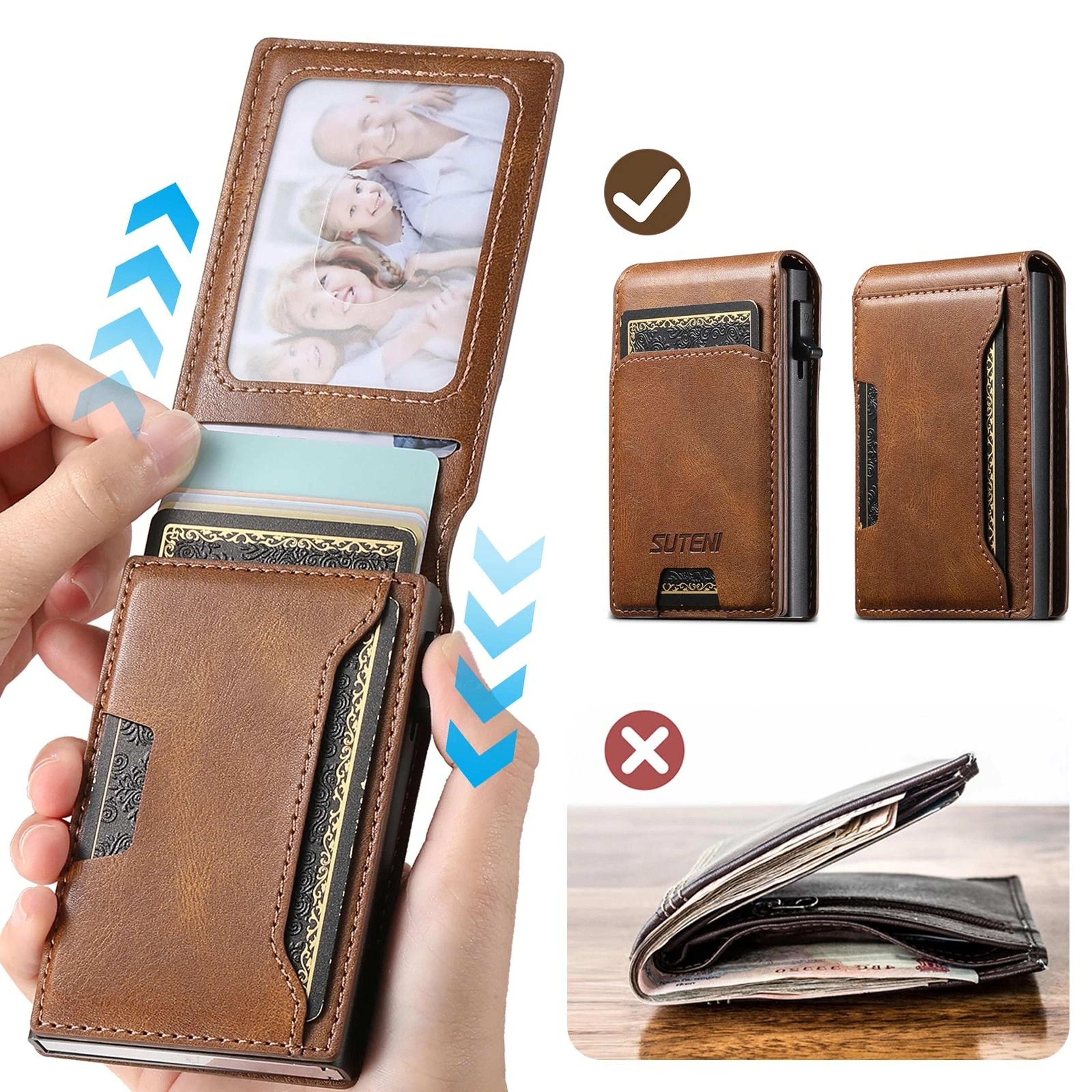 mens pu leather auto eject wallet with flip cover