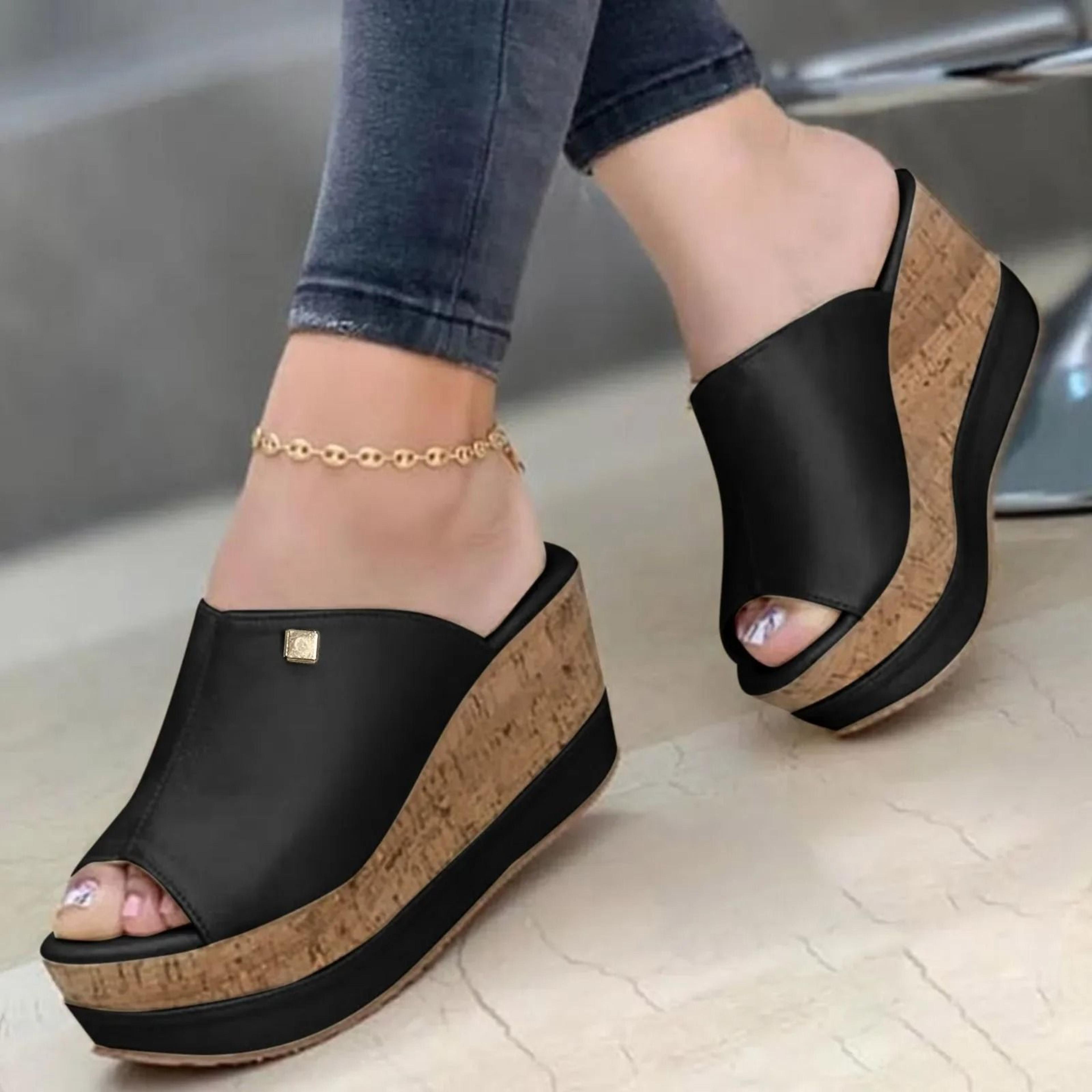 womens roman wedge sandals with solid color platform design