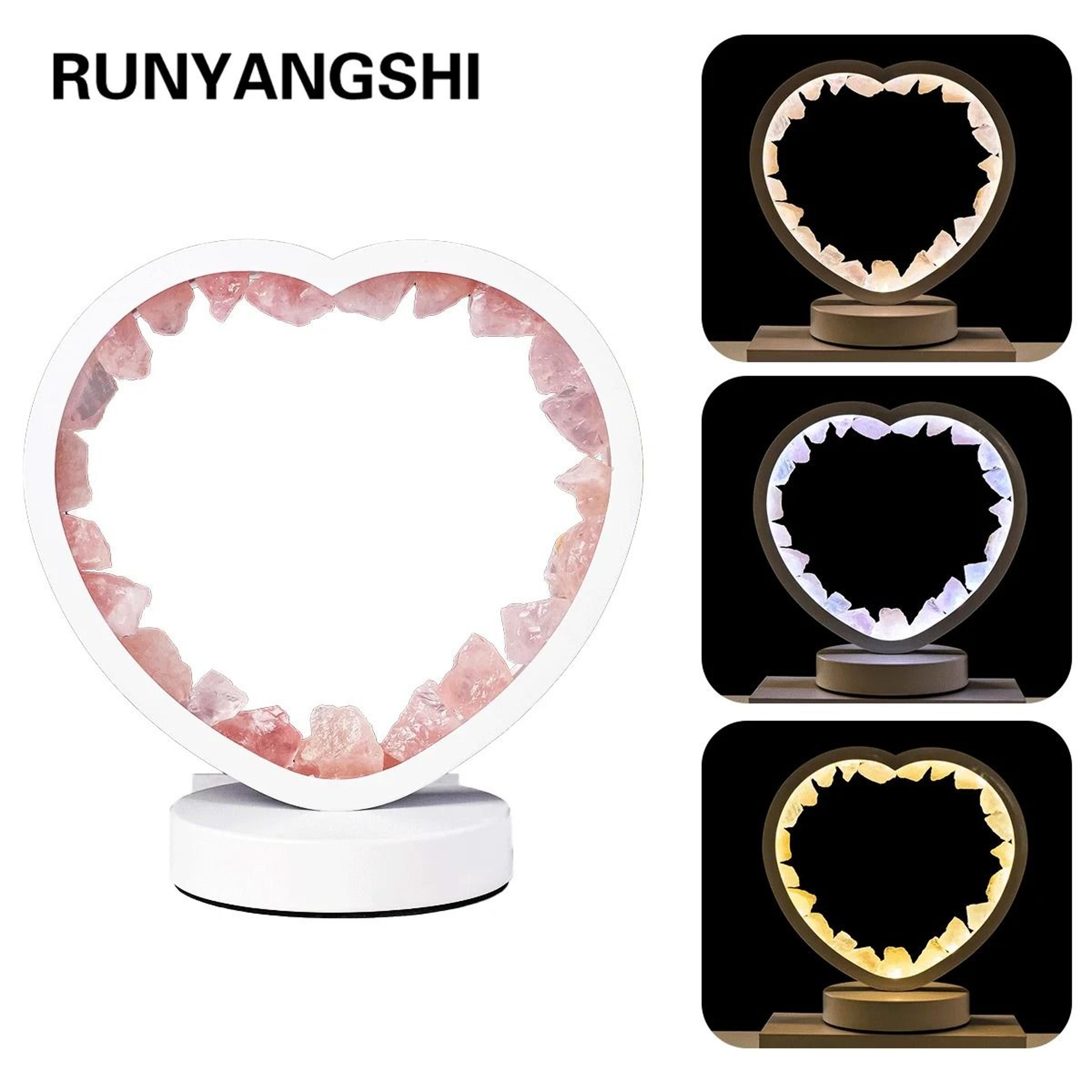bedside heart lamp with natural quartz and amethyst crystals for bedroom and desk