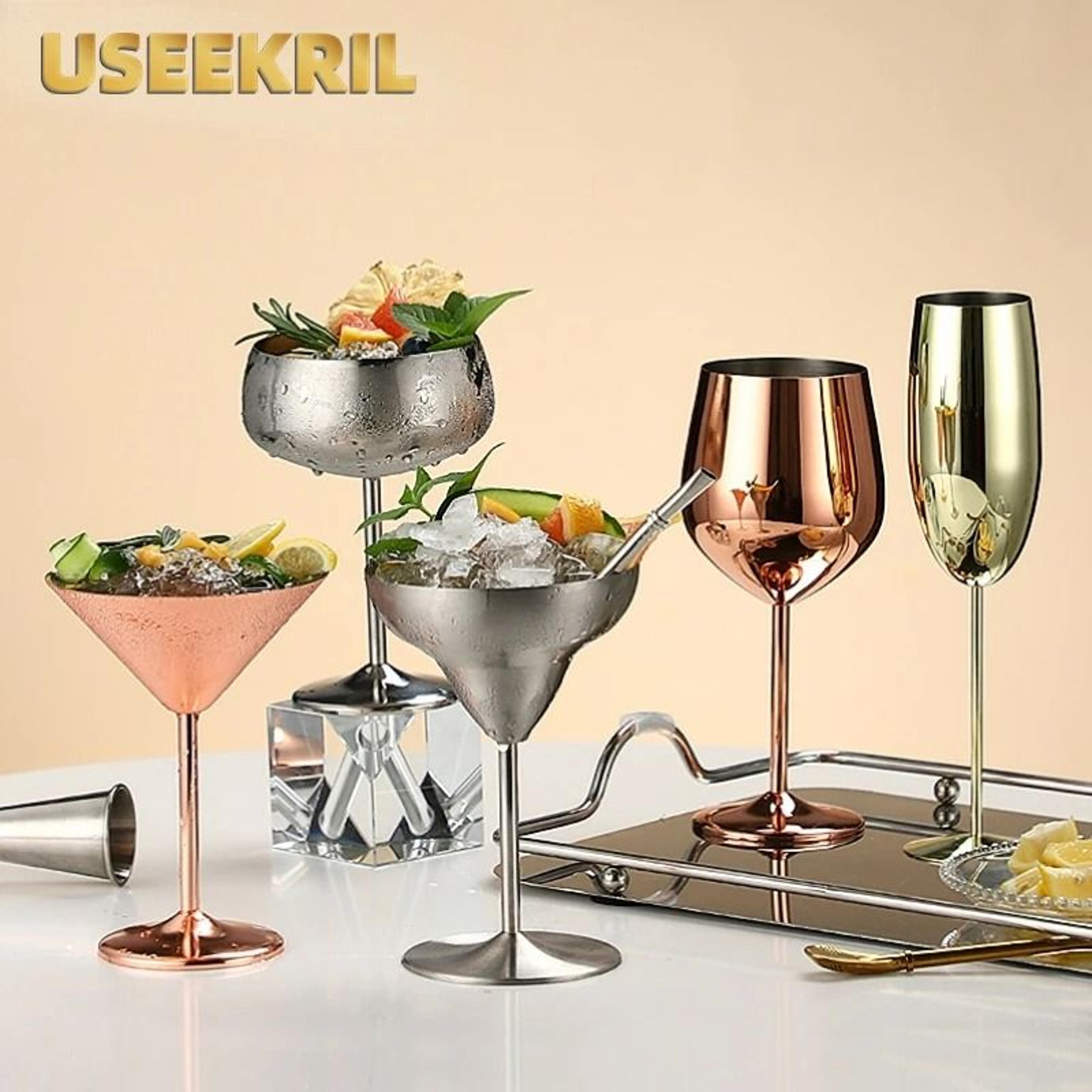 stainless steel cocktail flute metal wine cup martini glass