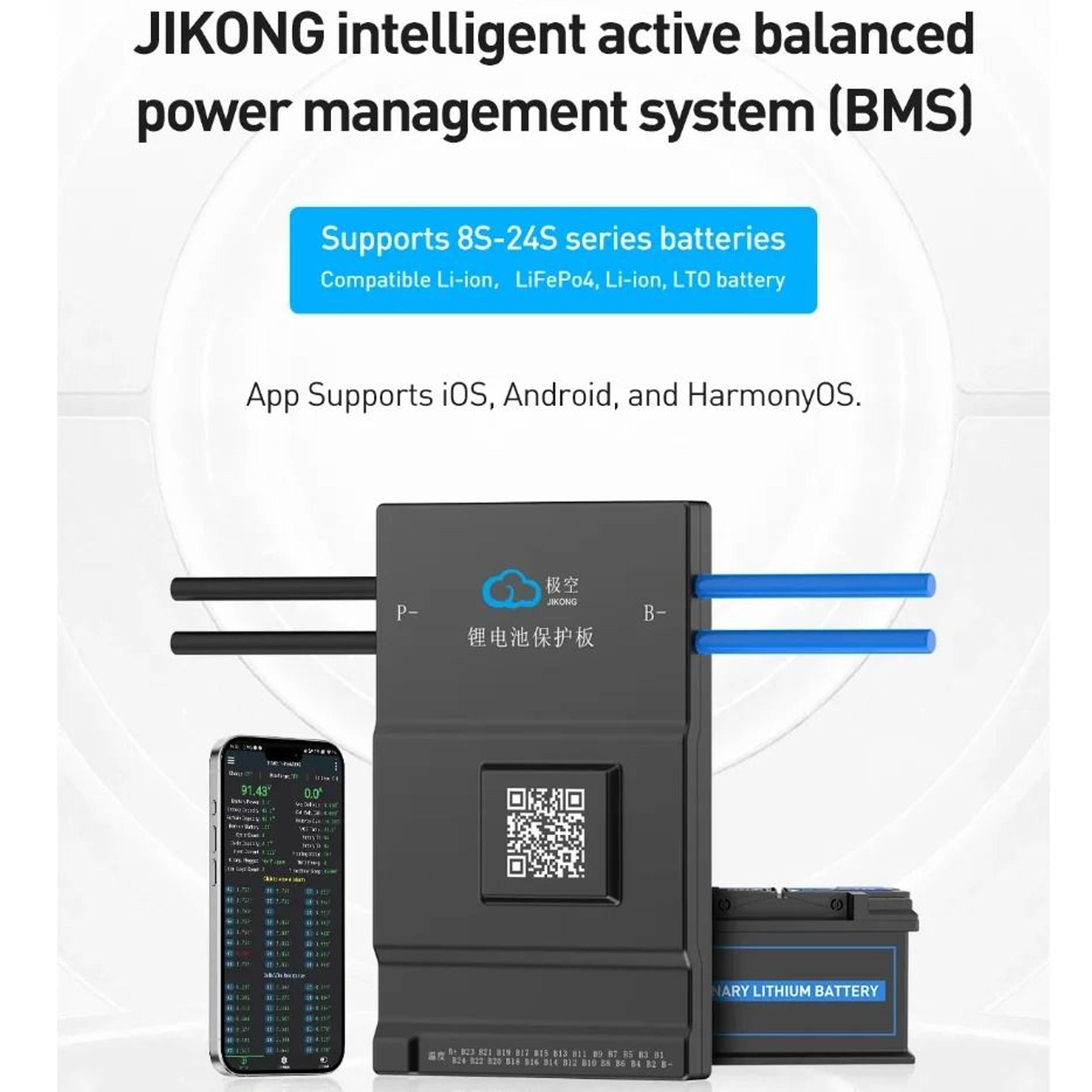 jikong smart bms active balance battery management system for lifepo4 li ion and lto packs