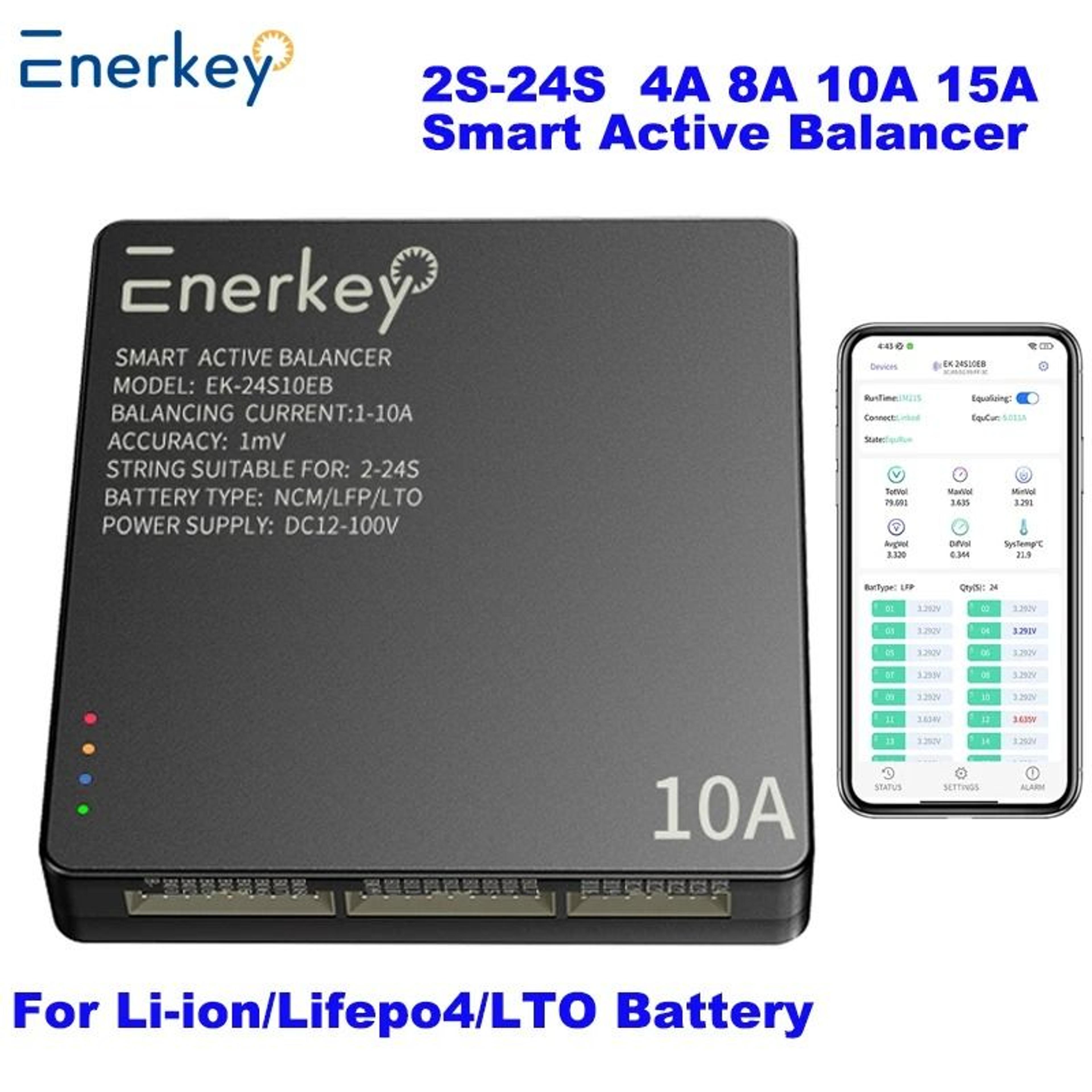 enerkey smart active battery balancer with app control for lifepo4 lipo and lto packs