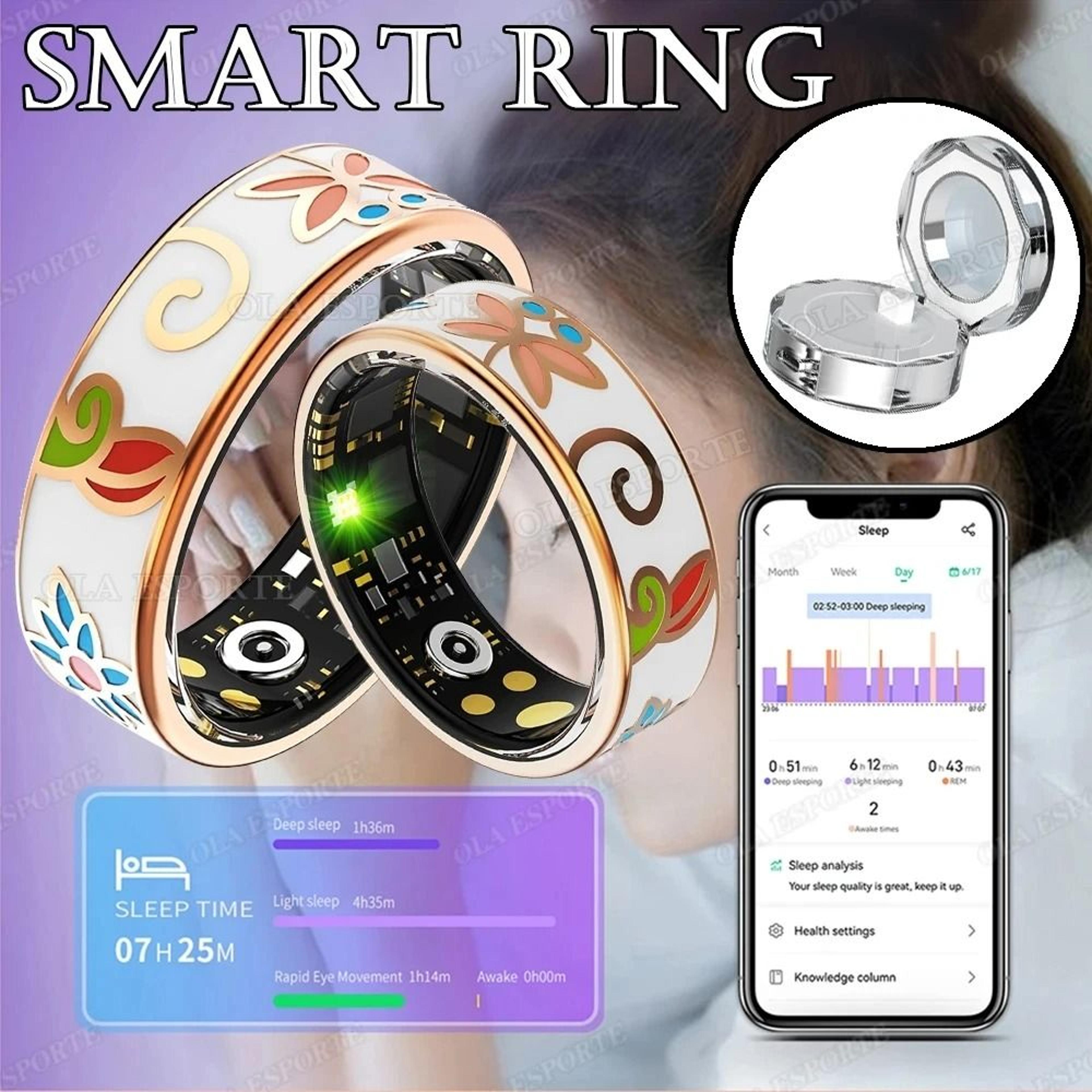 r18 womens stainless steel smart ring with color enamel design and fitness tracking