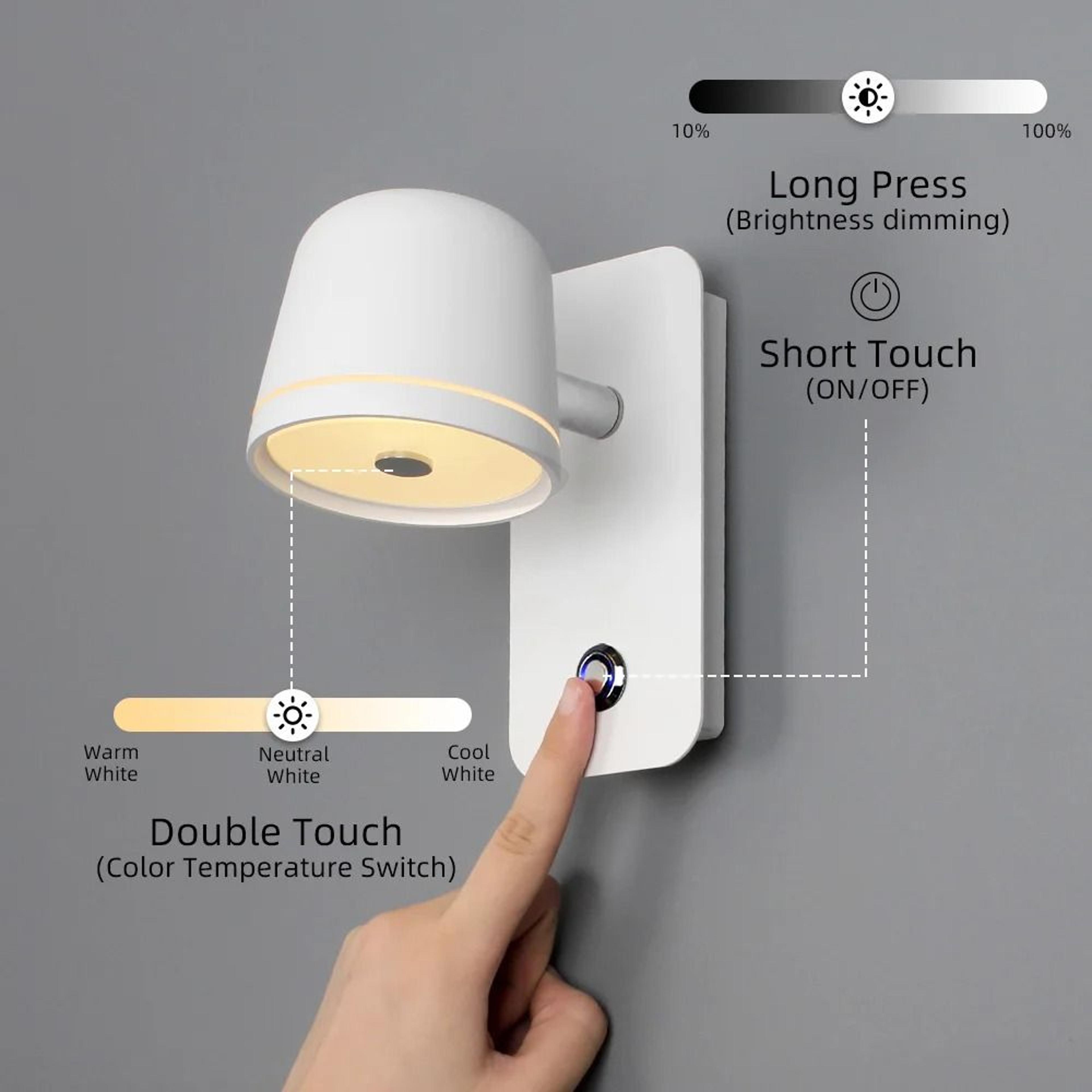 aisilan led dimmable wall lamp with touch switch and adjustable color temperature