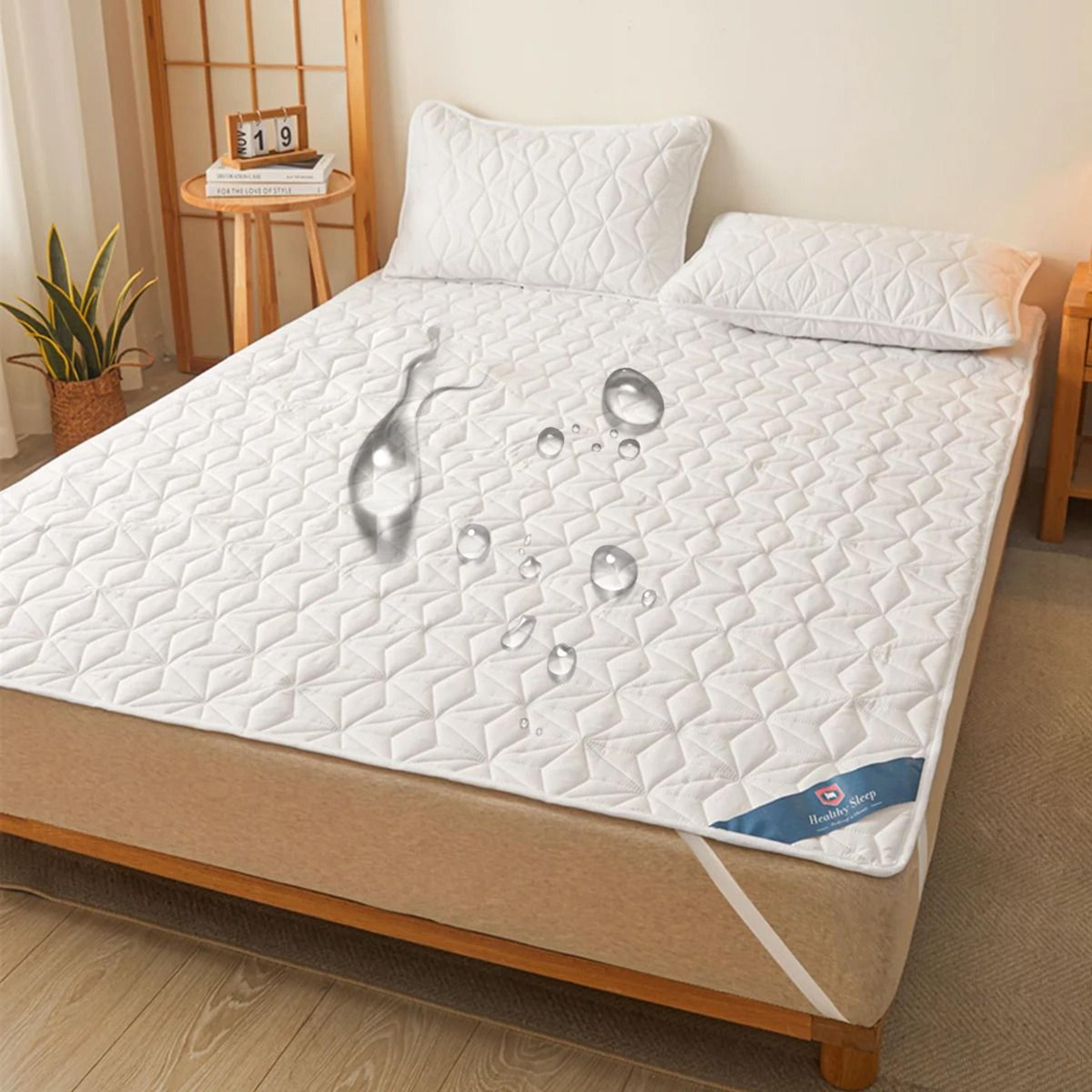waterproof mattress protector with breathable noiseless cover and elastic corner straps for beds up to 16 in deep