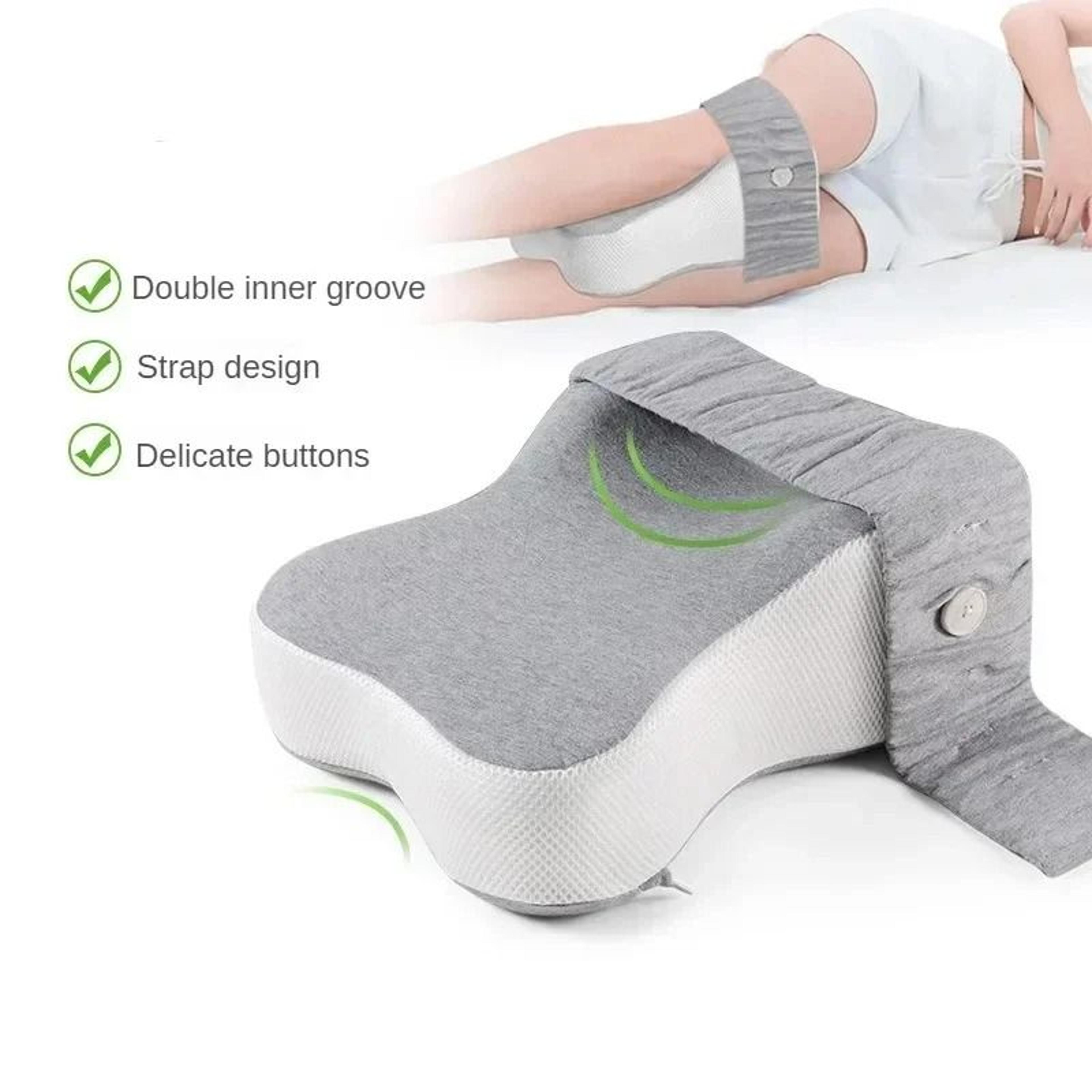orthopedic memory foam leg pillow with adjustable strap for side sleeping