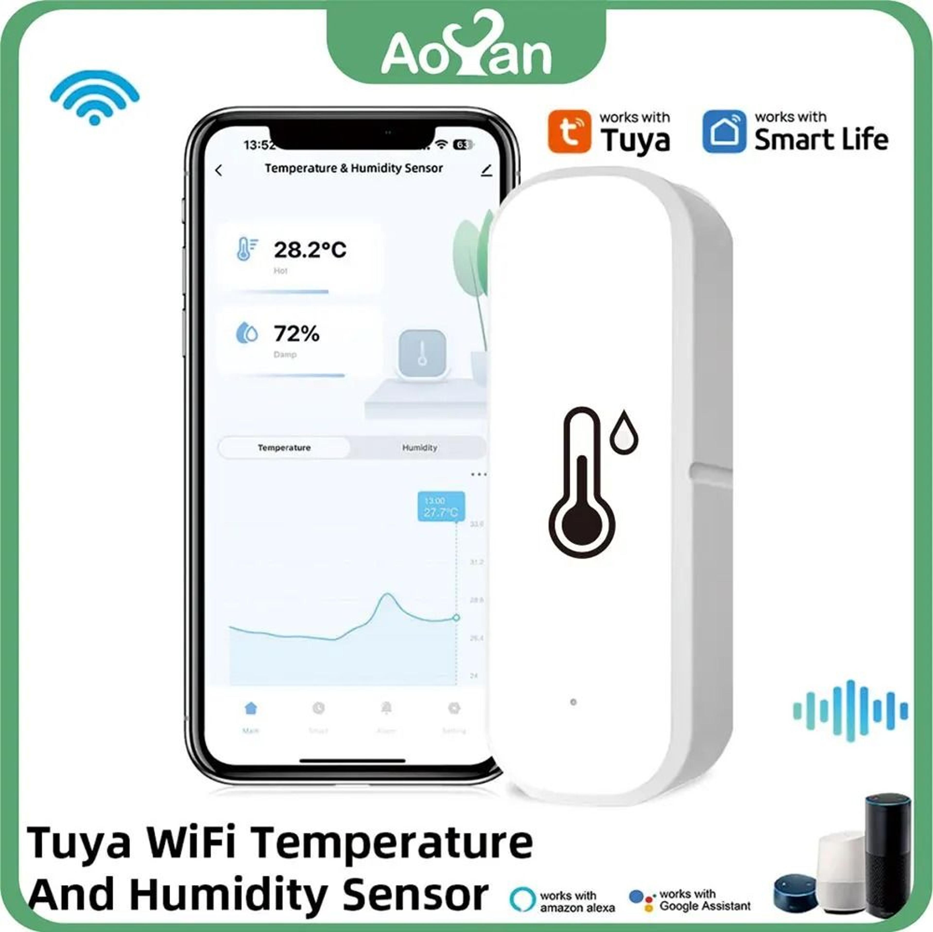 wifi smart temperature and humidity sensor with app monitoring compatible with alexa and google home
