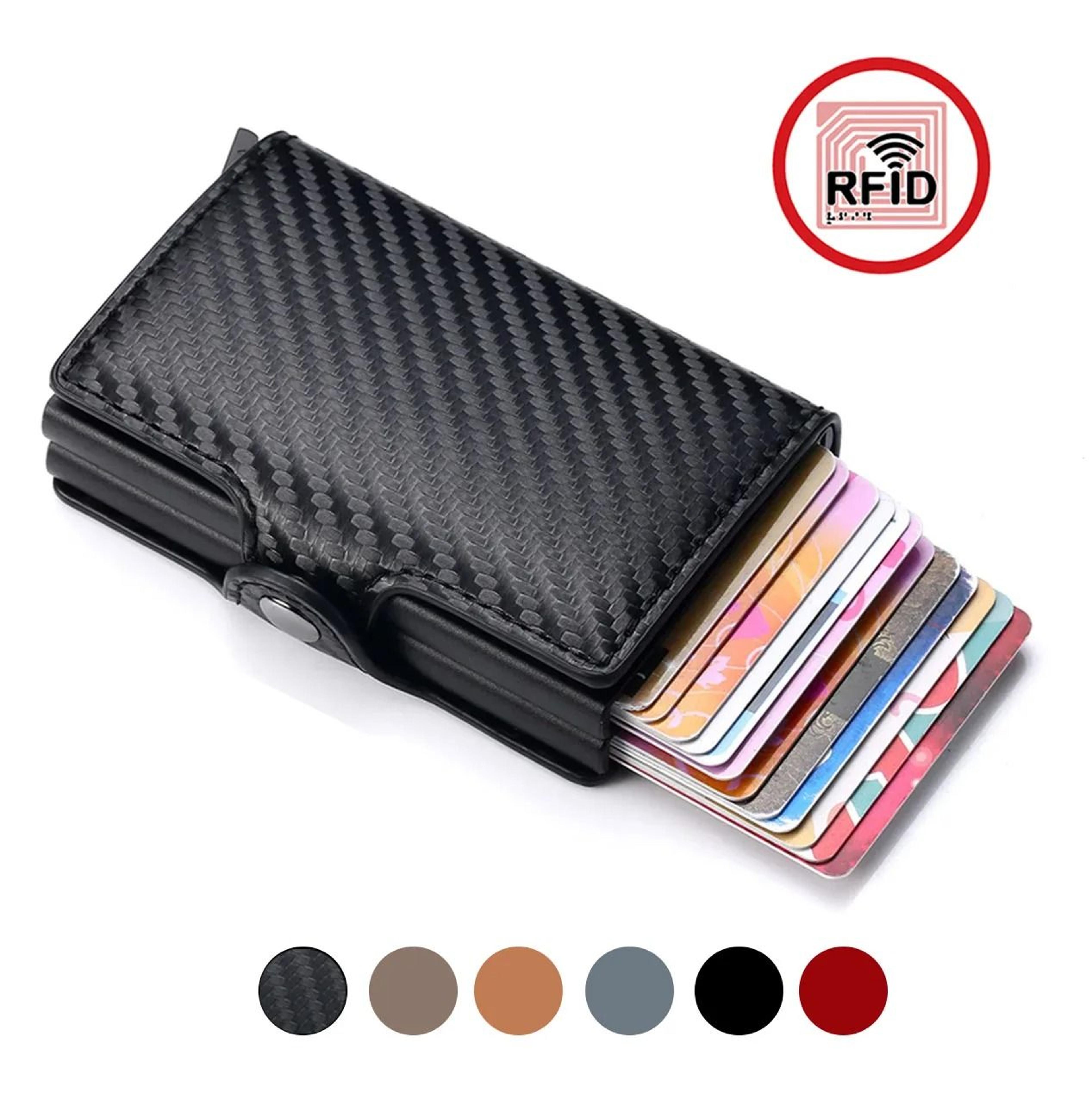 rfid men carbon fiber slim card wallet with 14 card slots