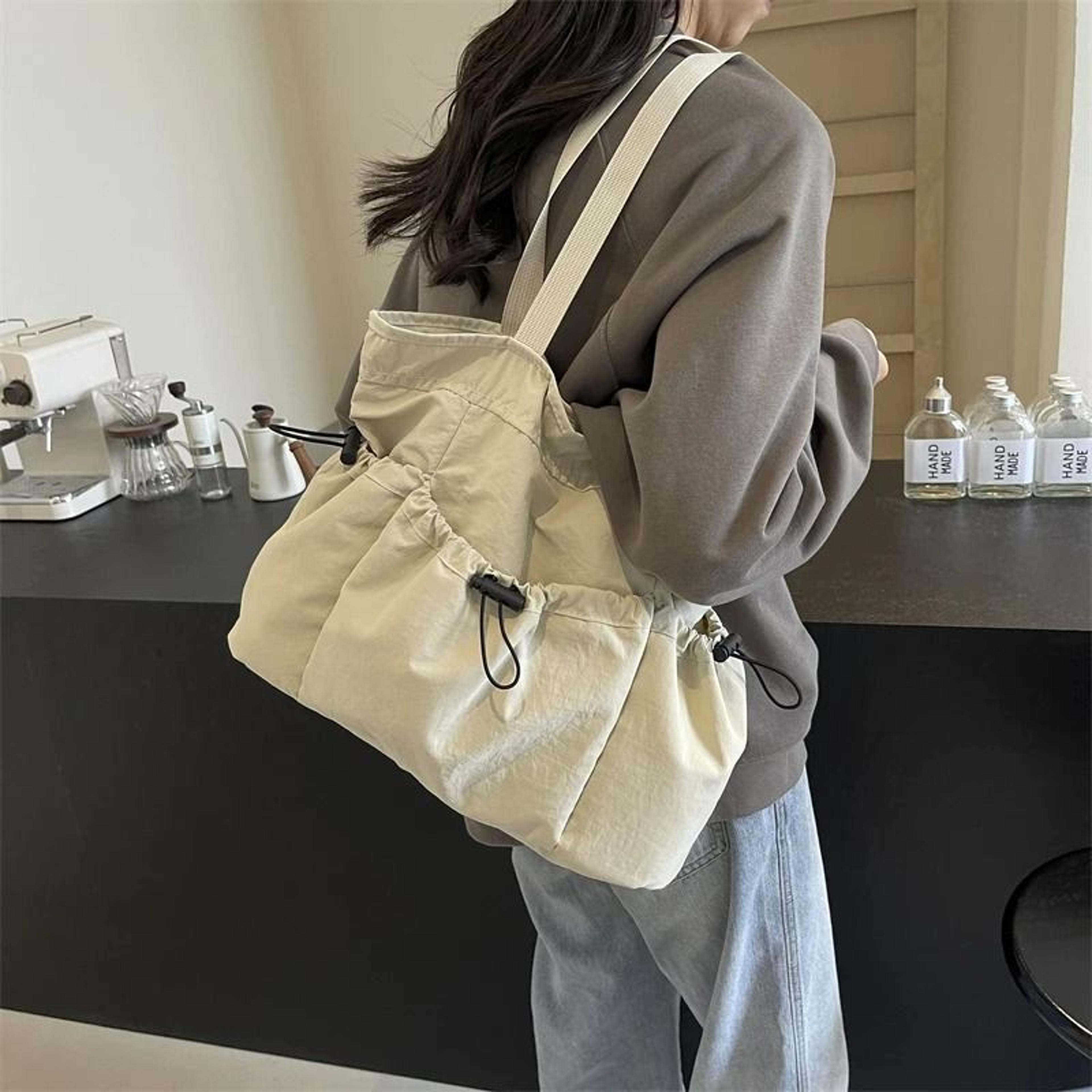 large capacity canvas tote bag shoulder work commuting bucket bag
