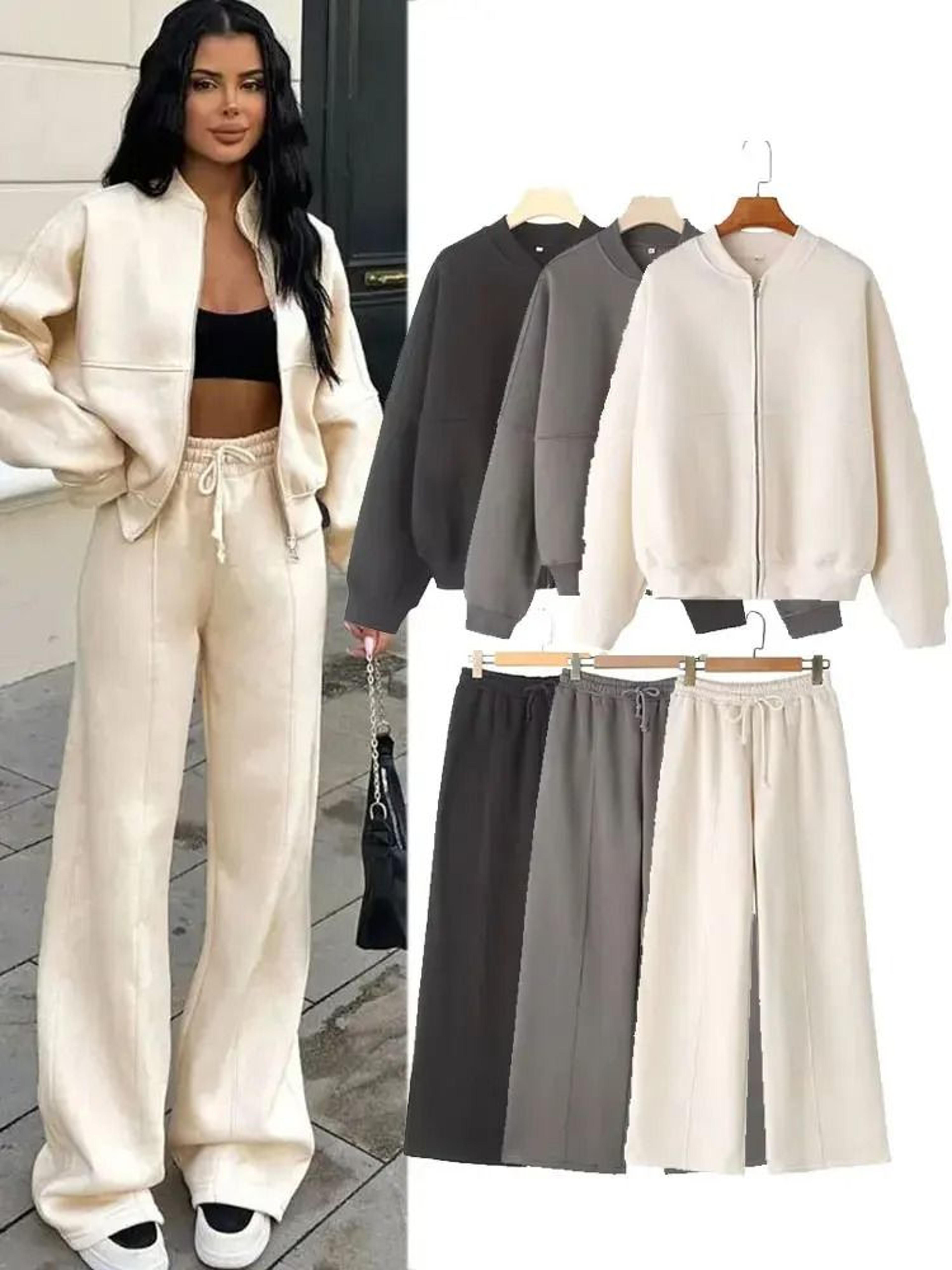 hh women two piece retro zip bomber jacket and wide leg pants set