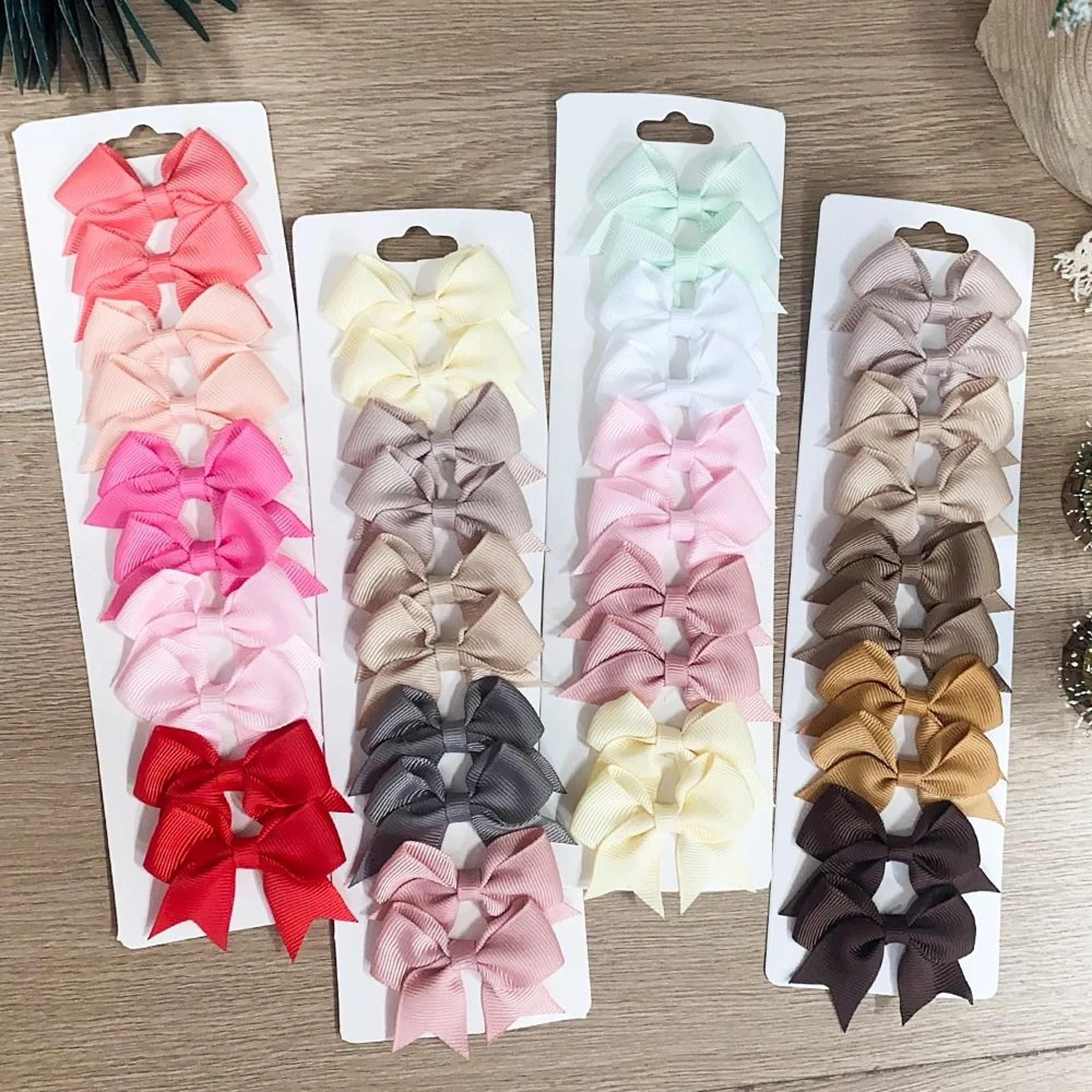 10 pcs kids solid color ribbon bow hair clips