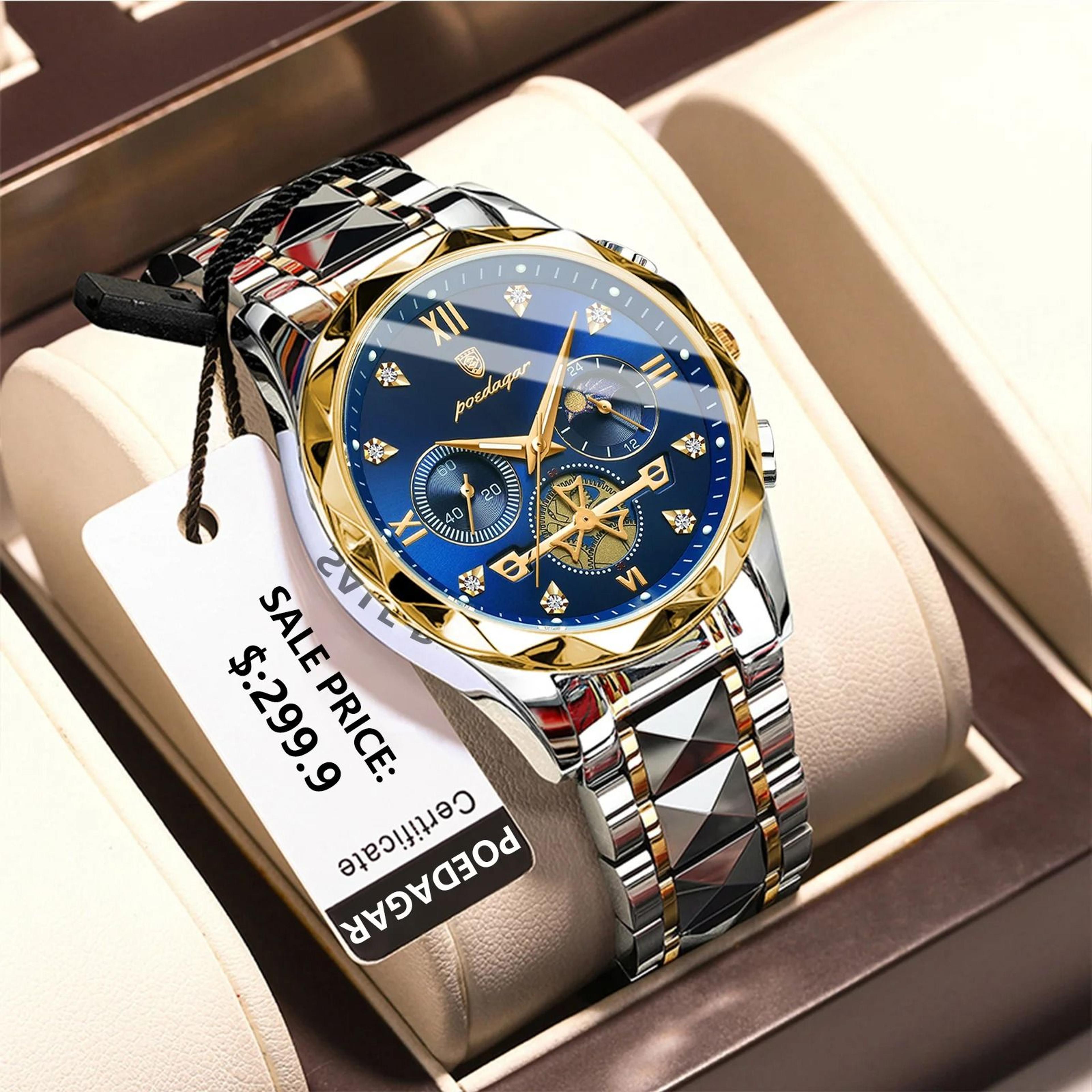 poedagar luxury mens chronograph stainless steel waterproof quartz watch
