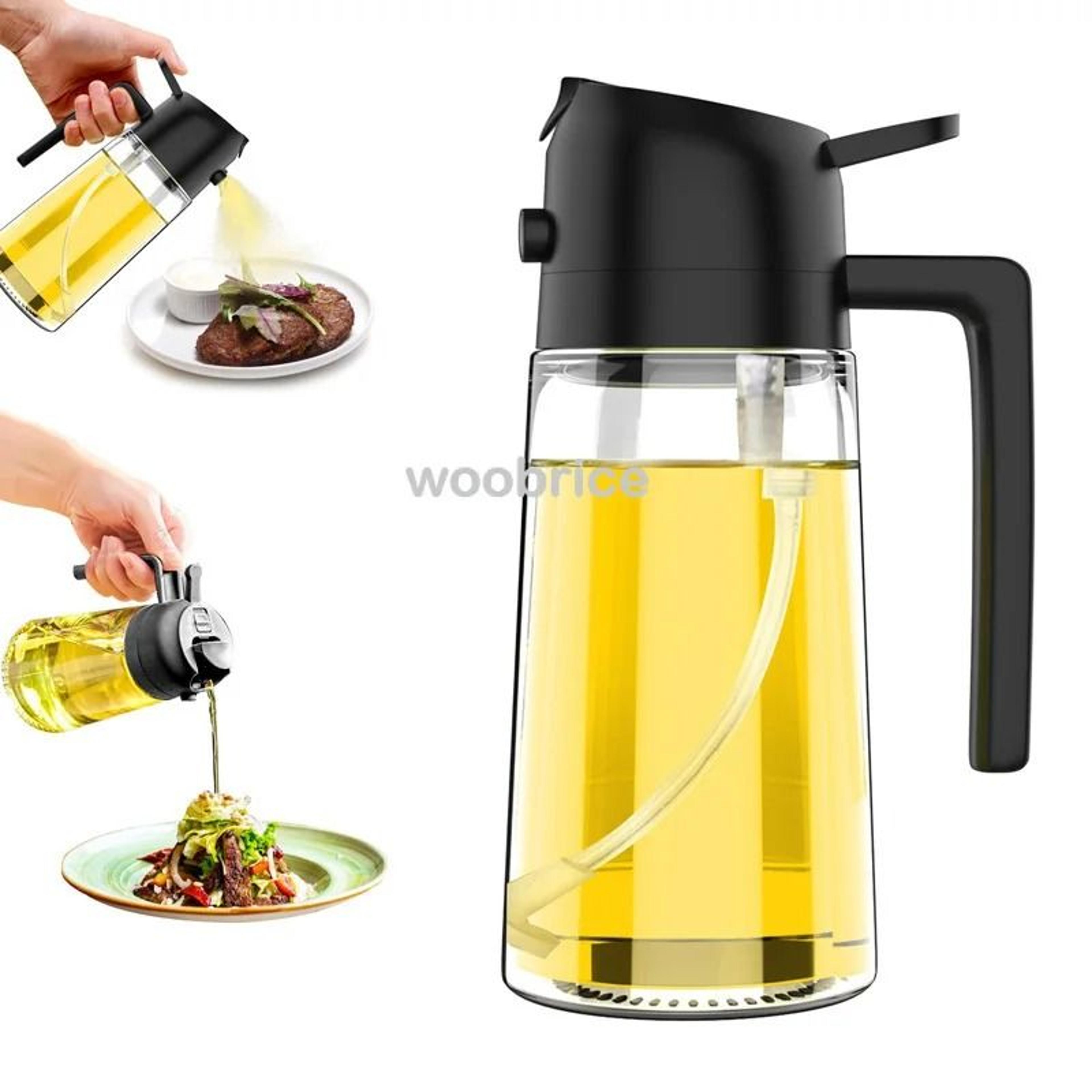 2 in 1 kitchen oil dispenser with spray and brush for cooking and grilling