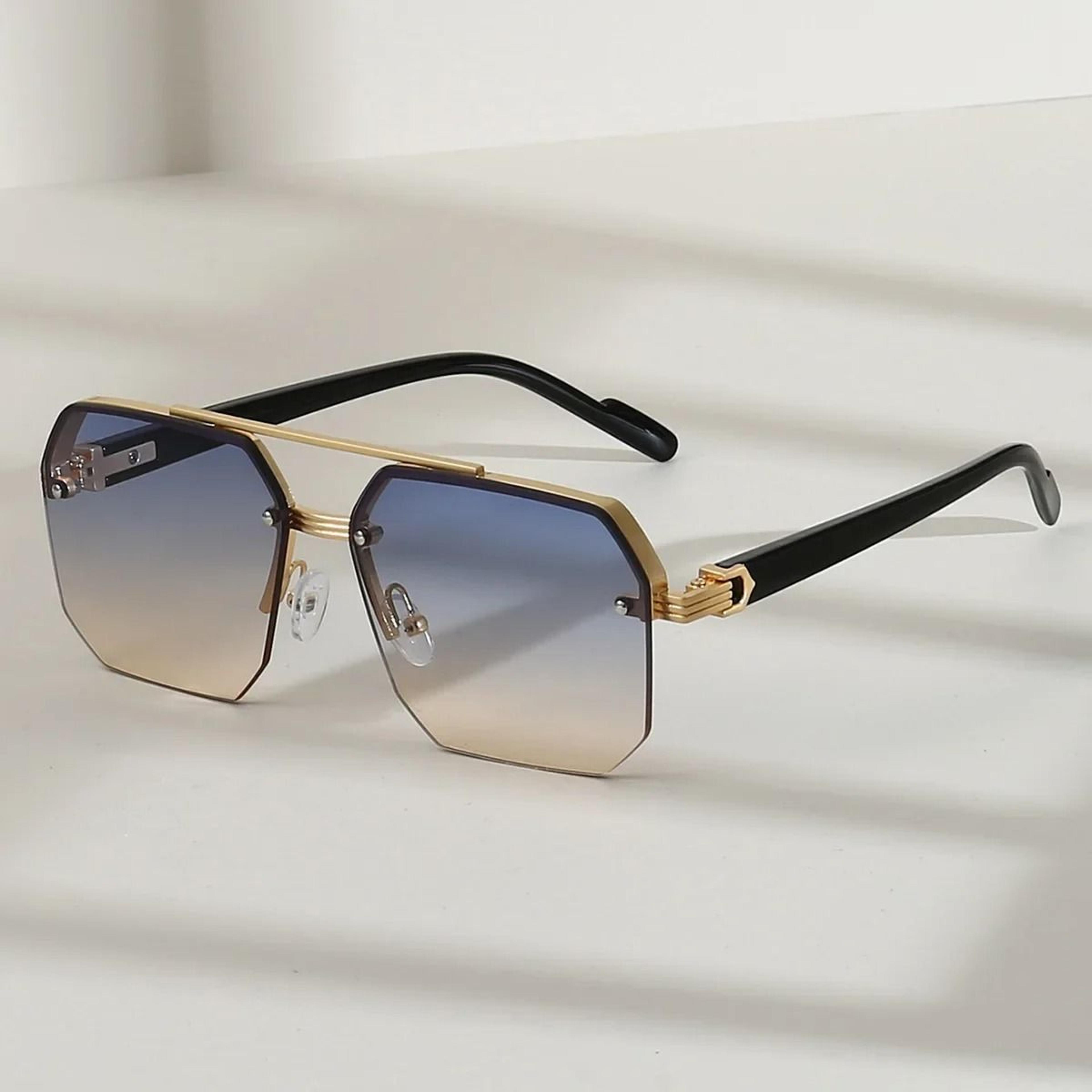 mens metal square half frame sunglasses rice nail accent