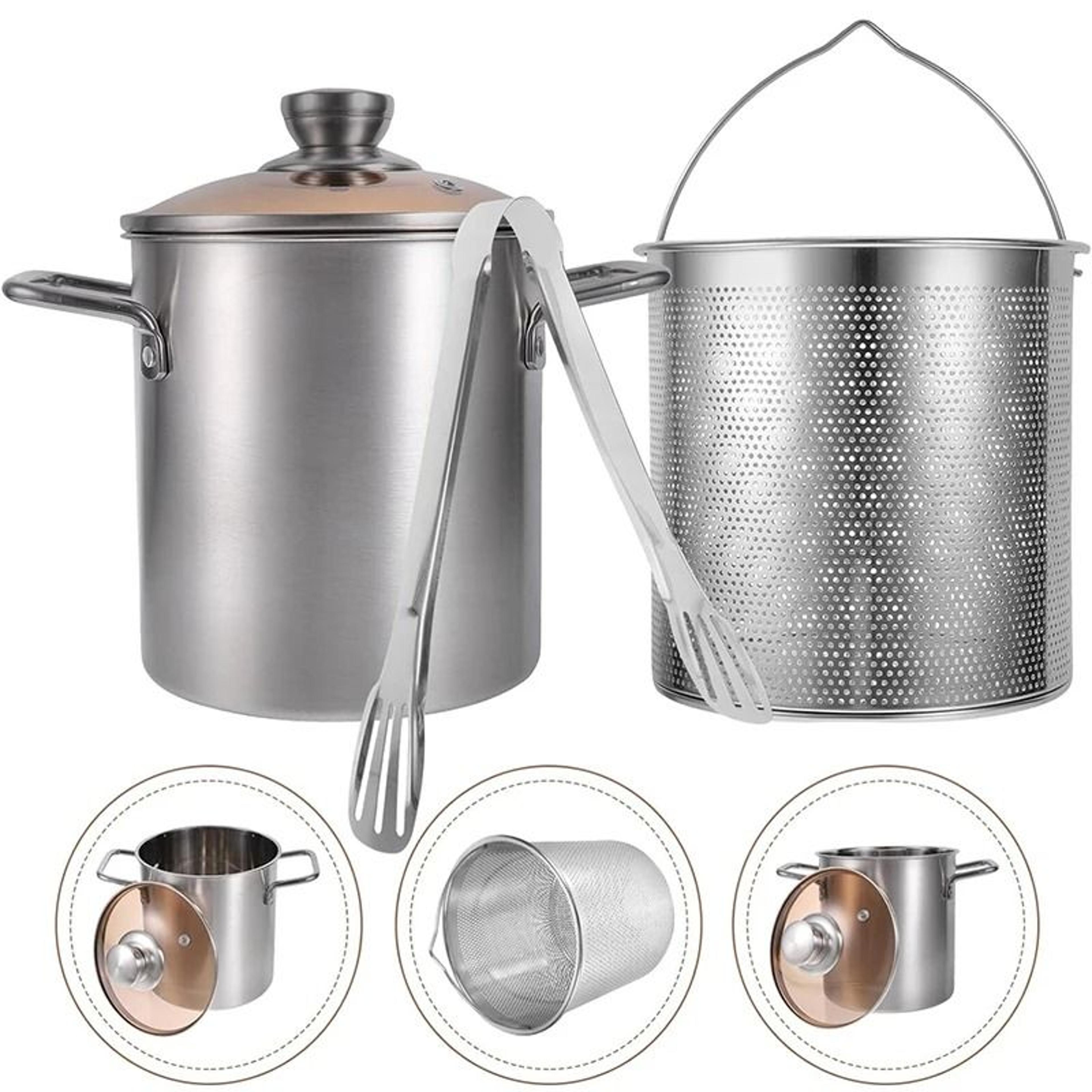 lmetjma 3l deep fryer pot stainless steel with mesh basket and lid