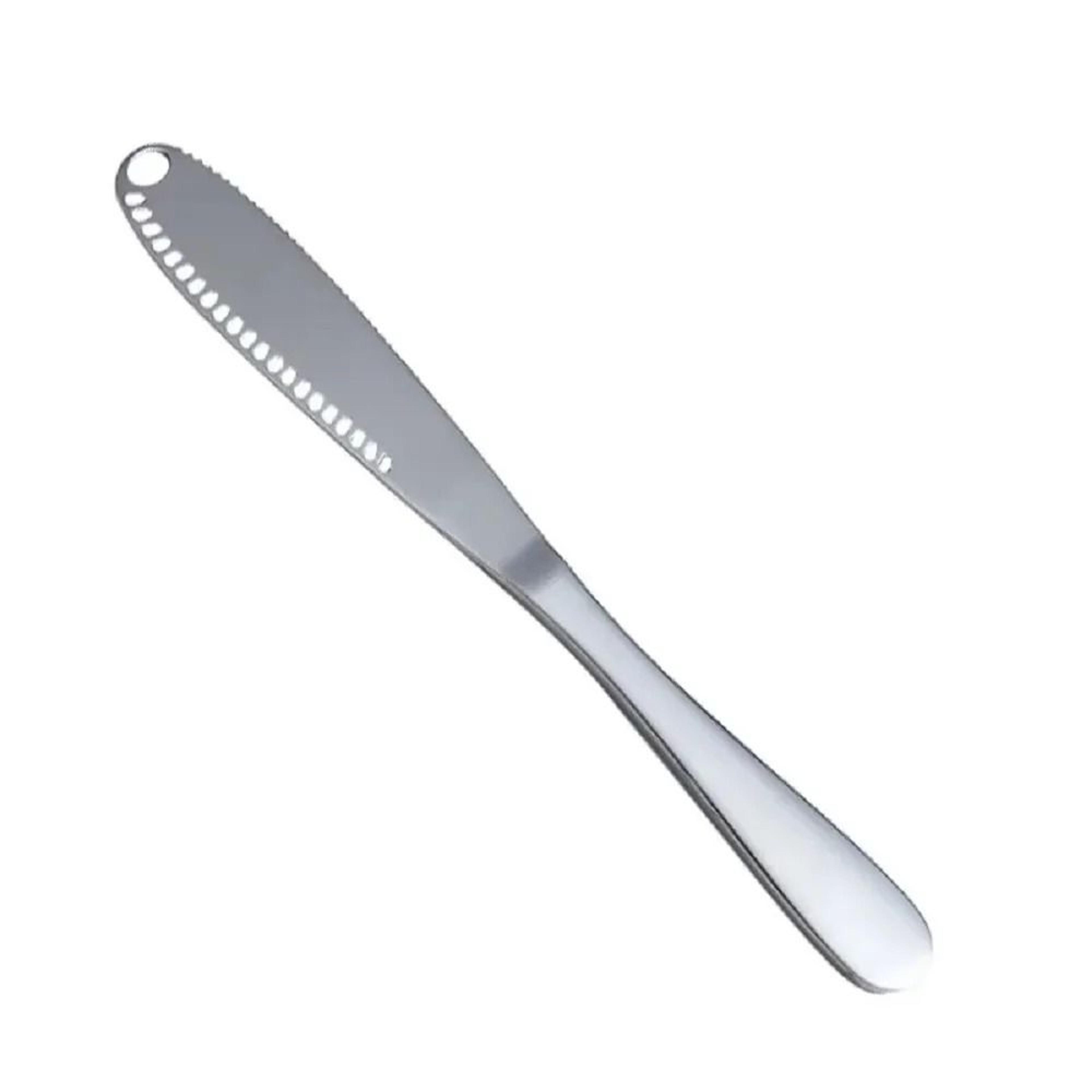 stainless steel butter and cheese knife with holes for spreading and cutting