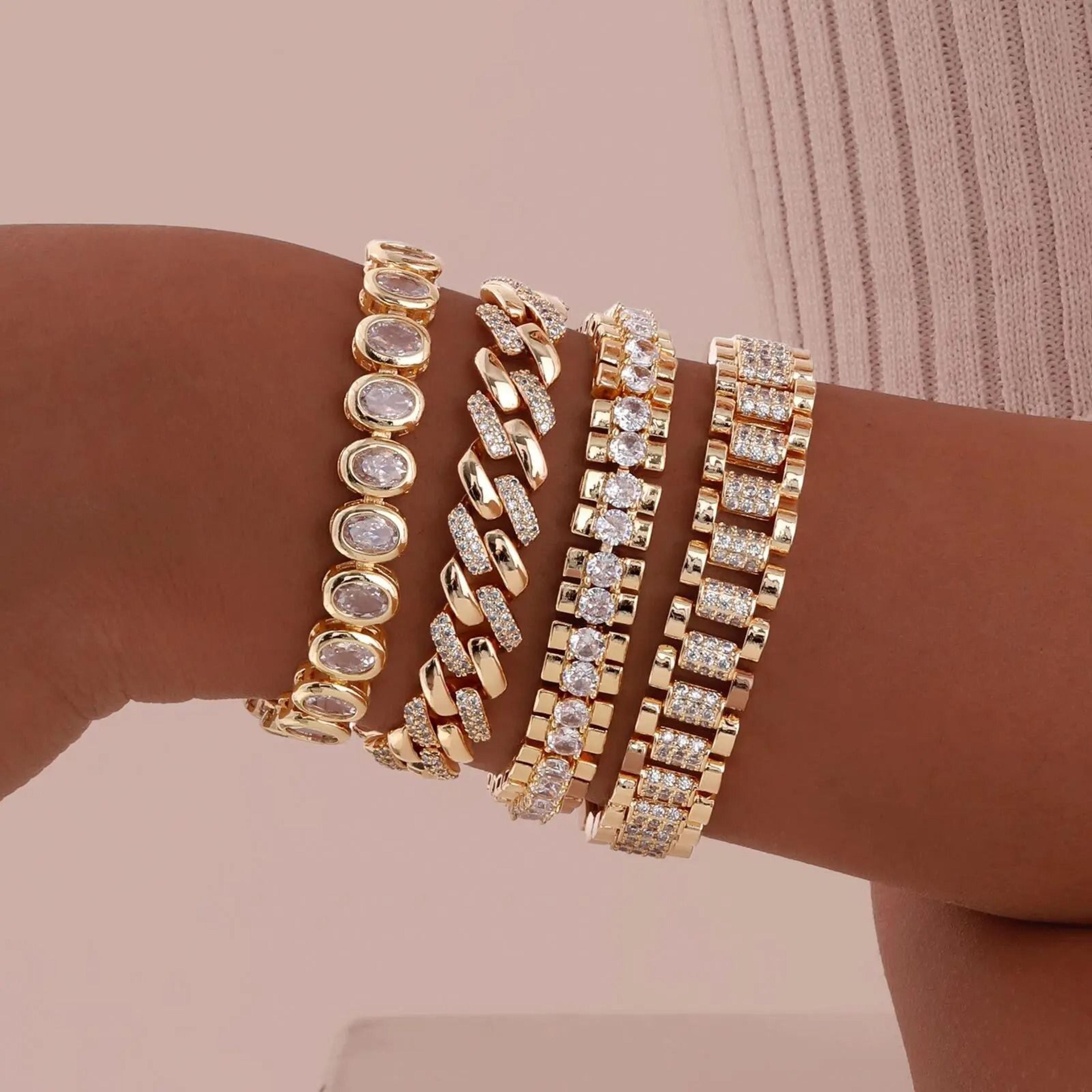 paperclip chain bracelet 14k gold plated with cubic zirconia accents