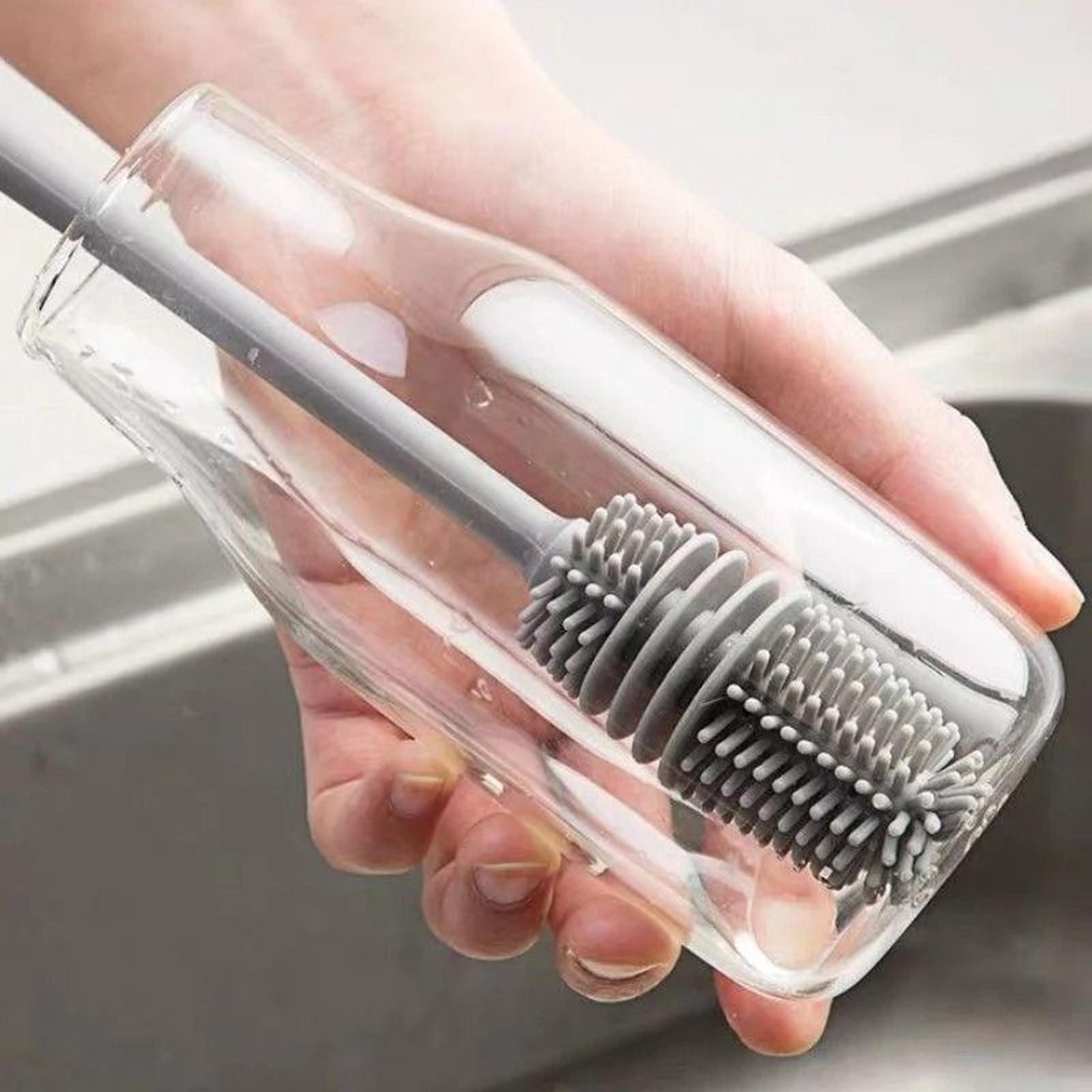 silicone bottle brush long handle cup scrubber