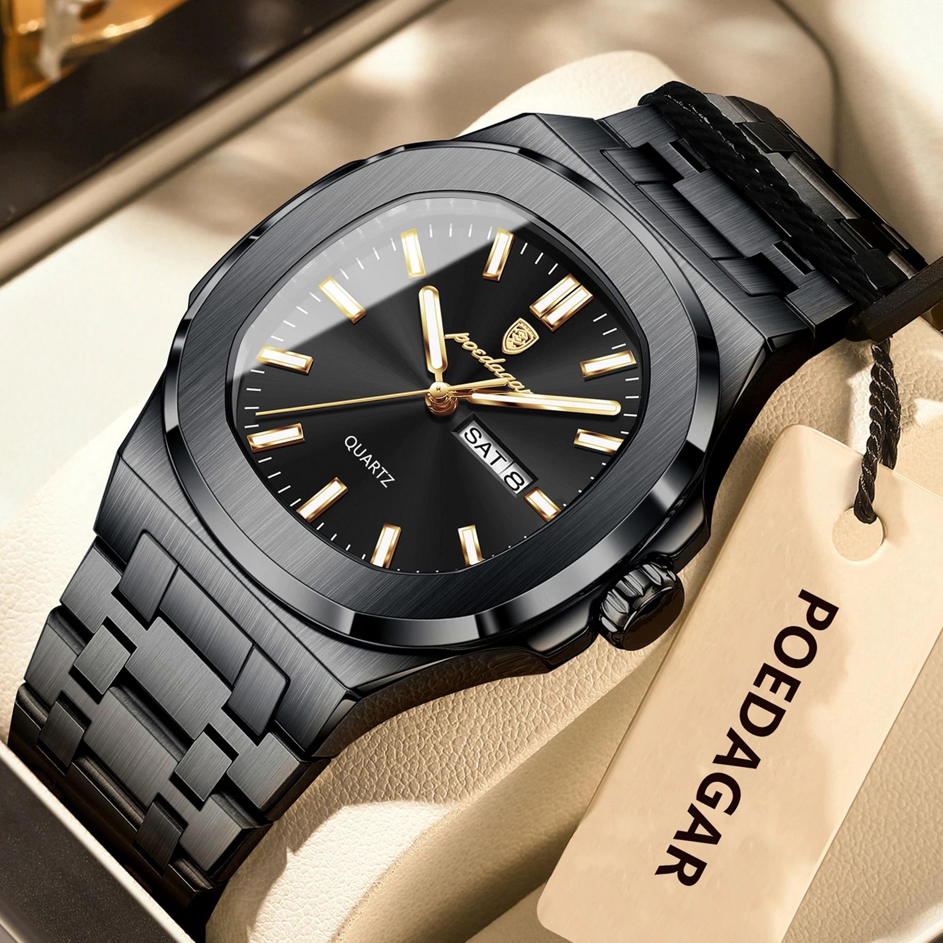 poedagar original square quartz watch for men
