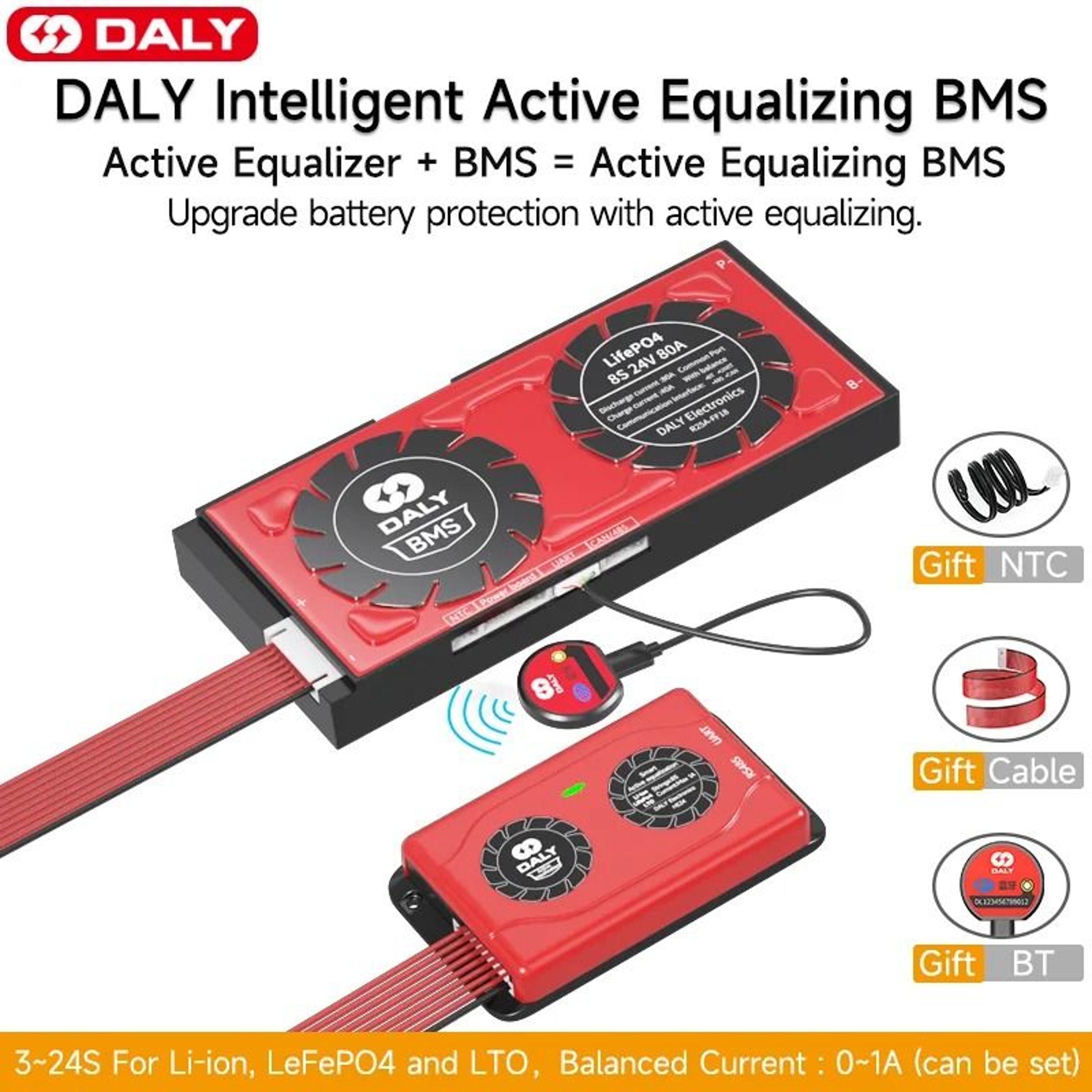 daly smart bms with active balancer for lifepo4 and li ion batteries