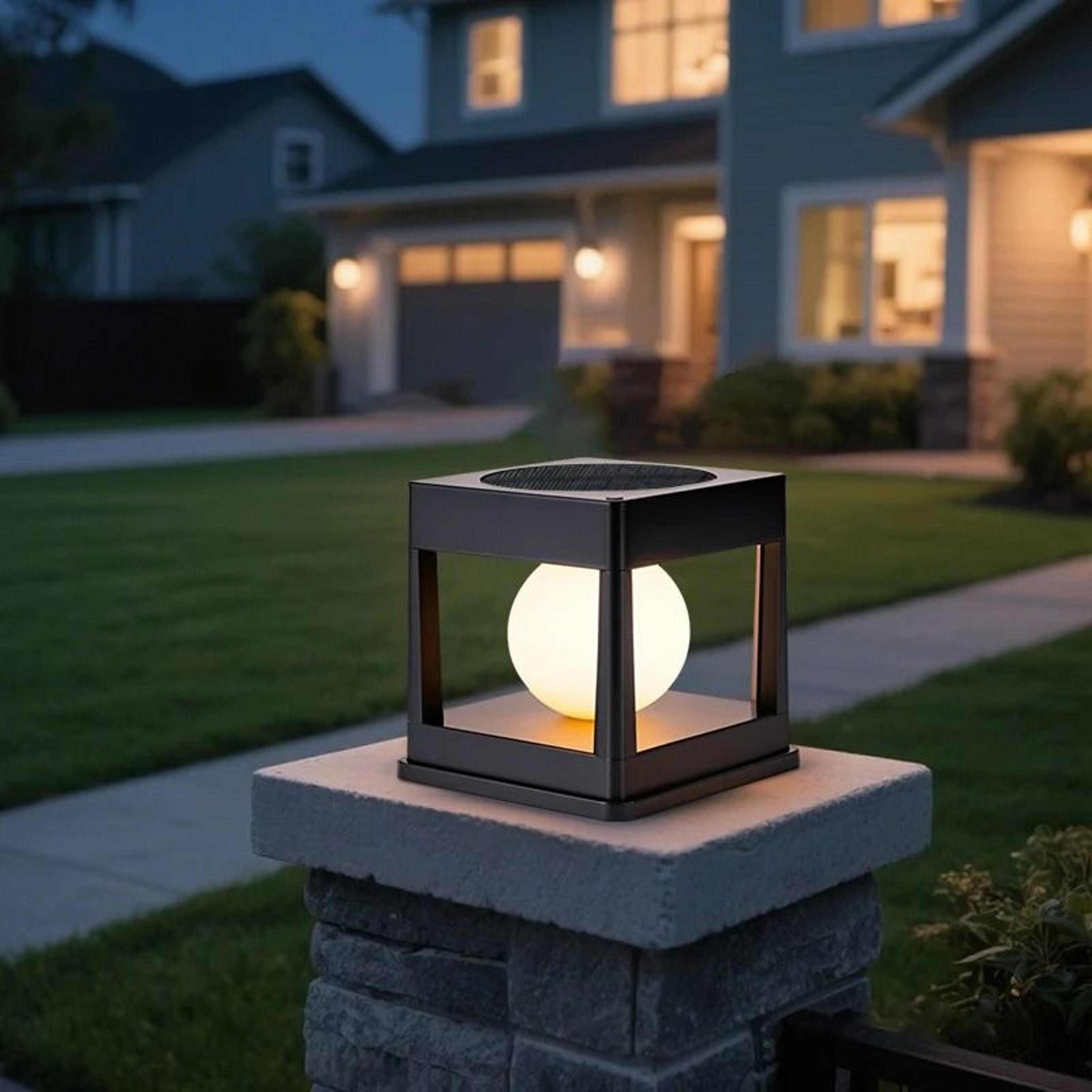 2led outdoor solar lawn column head light