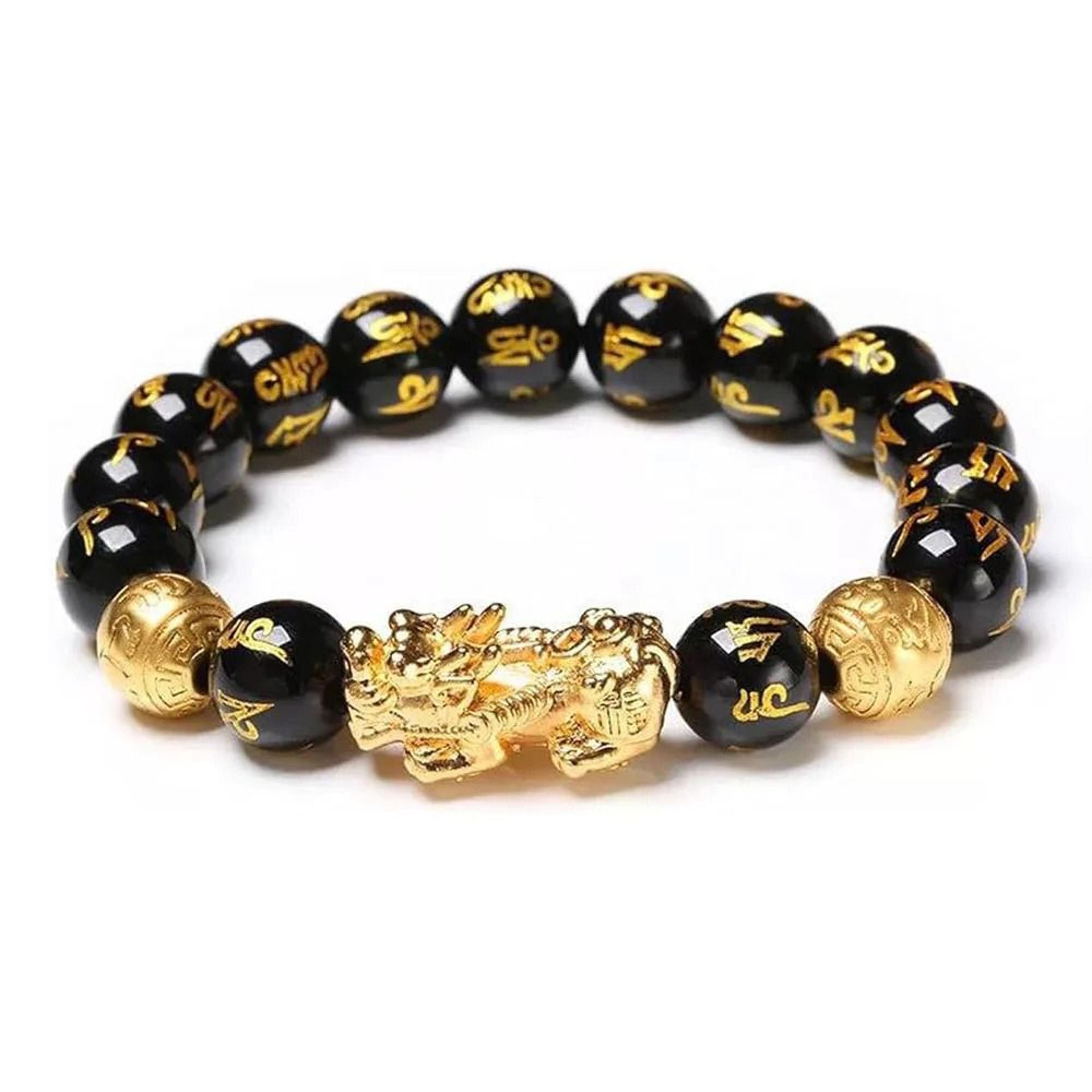 feng shui black obsidian pixiu wealth & luck bracelet
