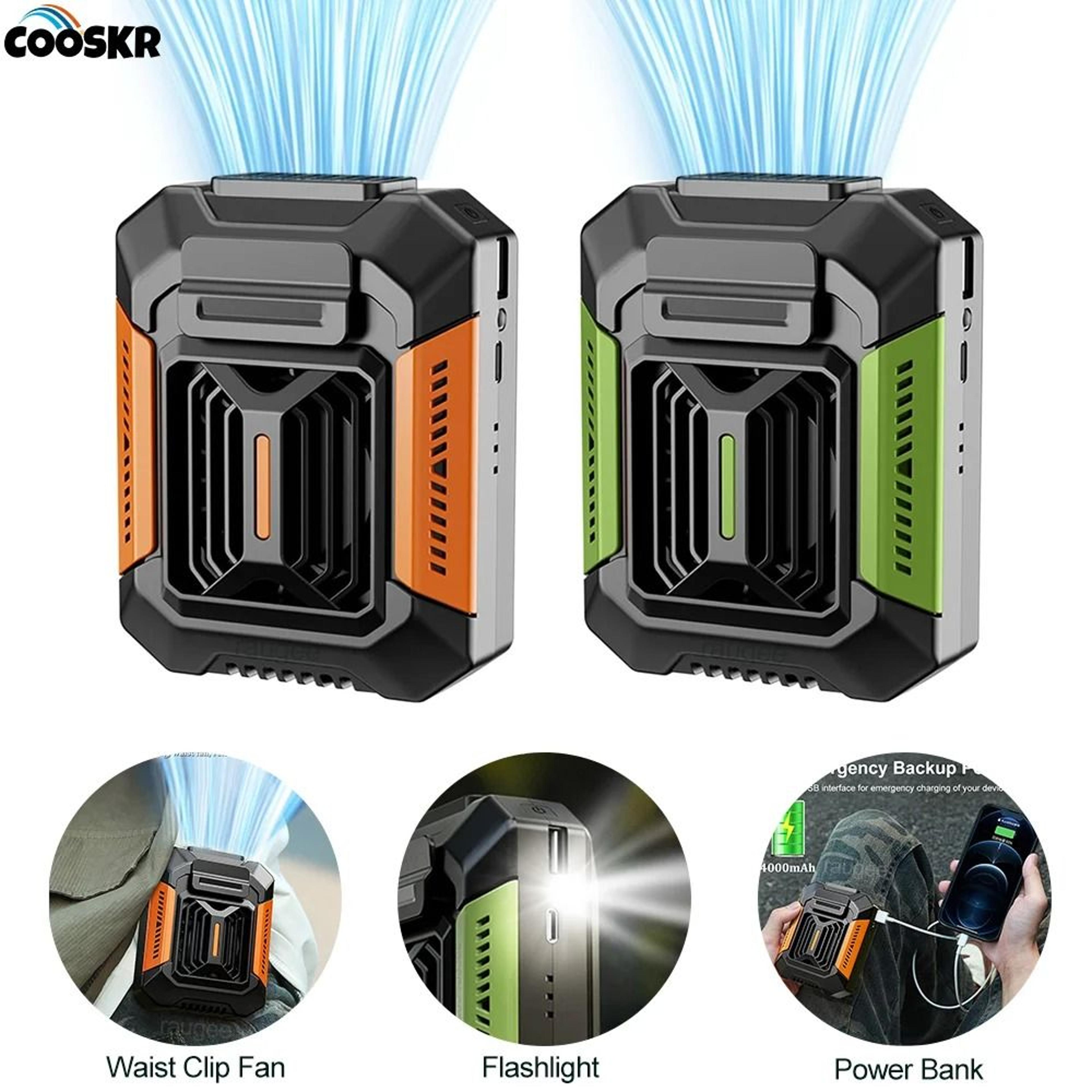 waist clip & hanging neck portable fan usb rechargeable with led light