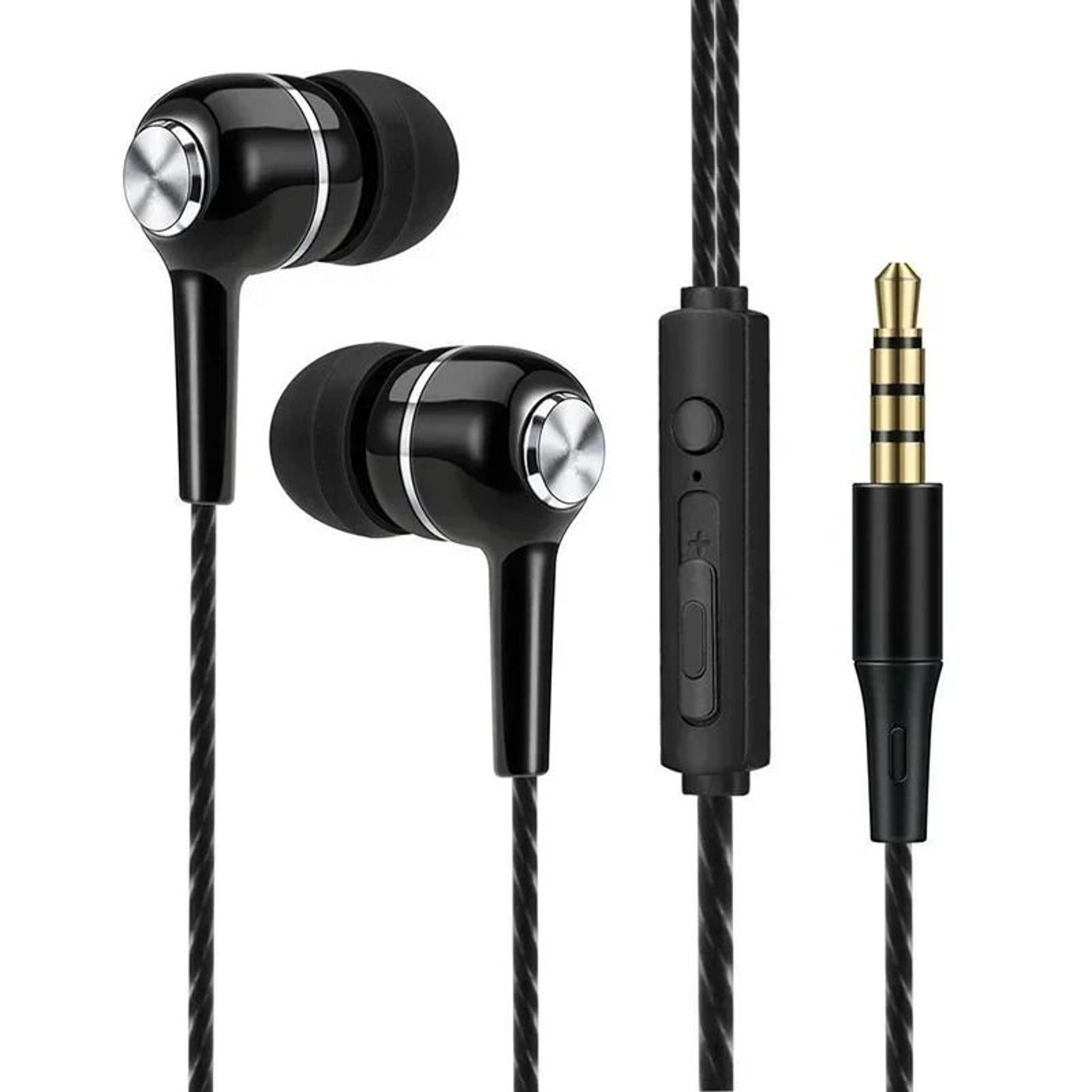wired 3.5mm sport earbuds with bass stereo sound and built in mic for music and calls