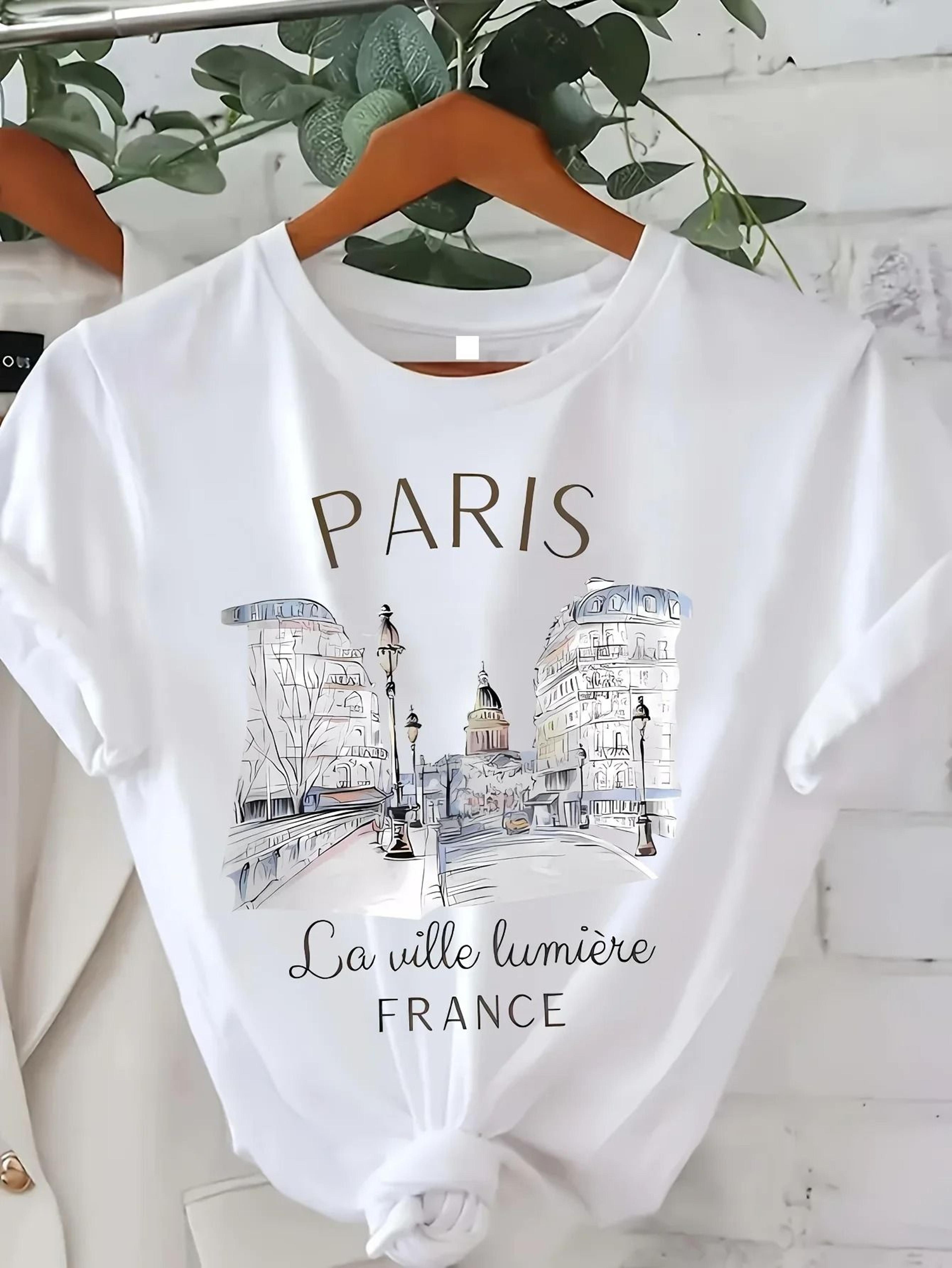 90s paris print women t shirt casual short sleeve top
