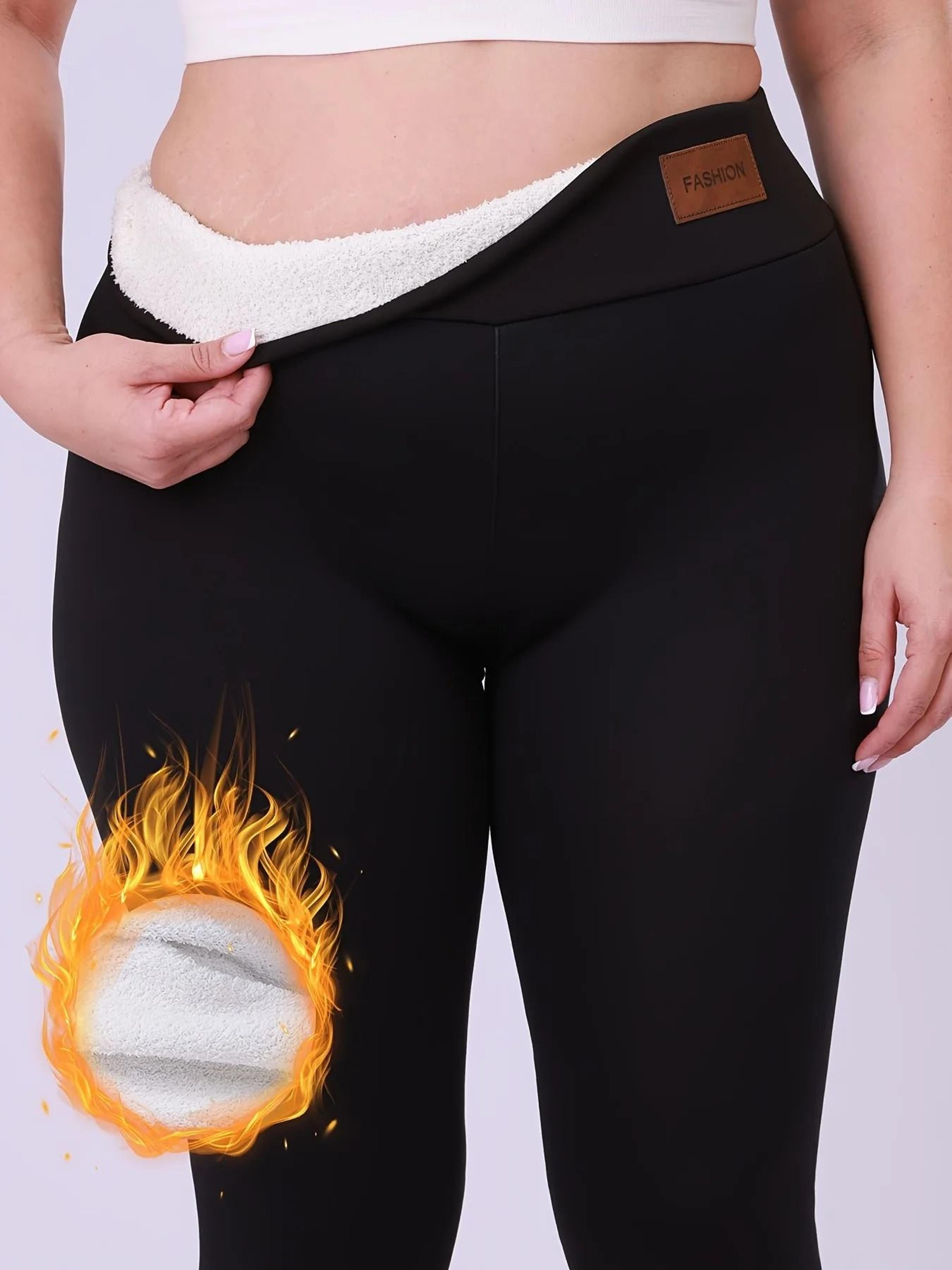 plus size high waisted fleece lined leggings for women warm thick stretch long pants