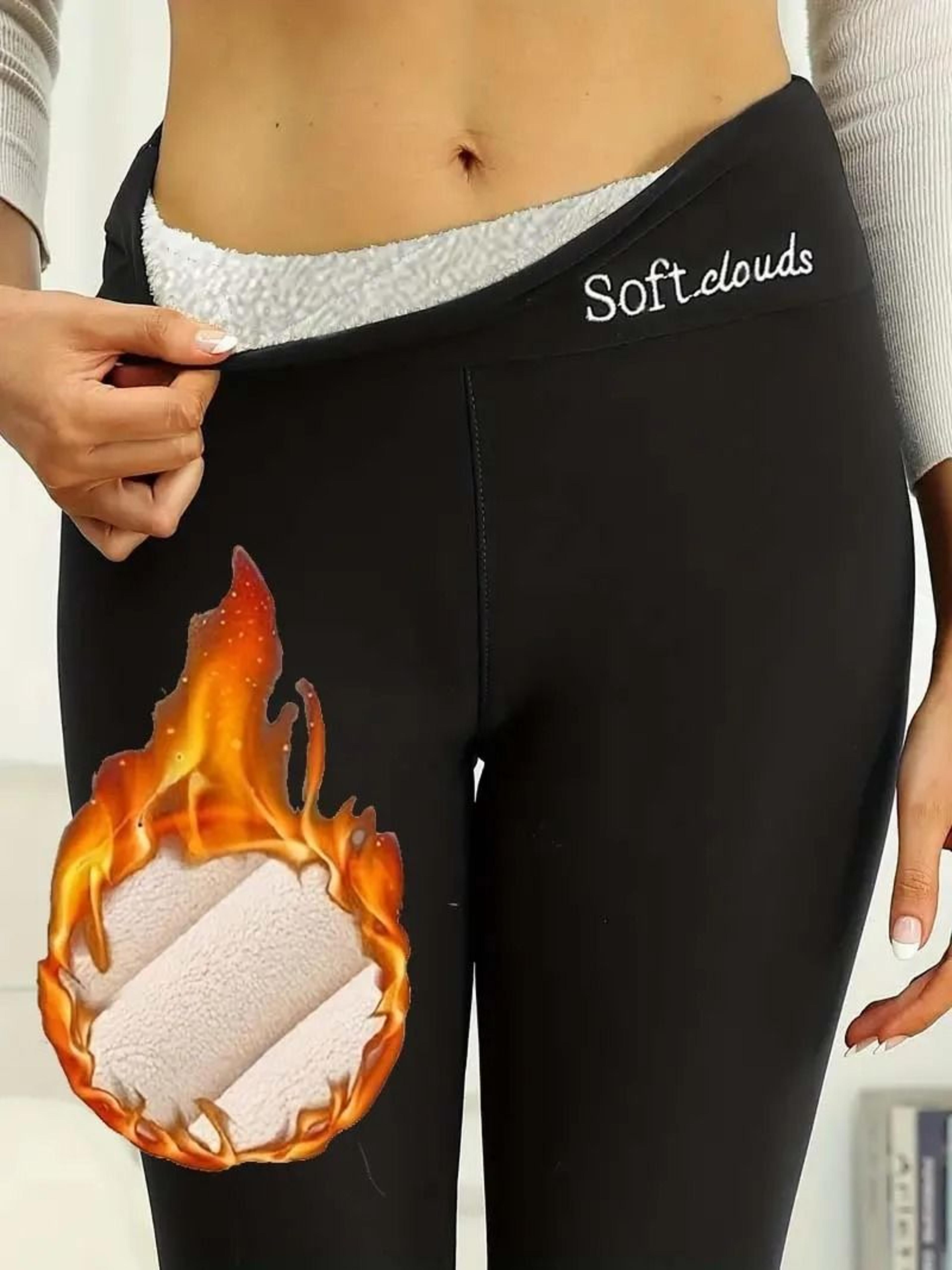 women plush lined sherpa leggings high waist warm skinny pants for winter sports and fitness