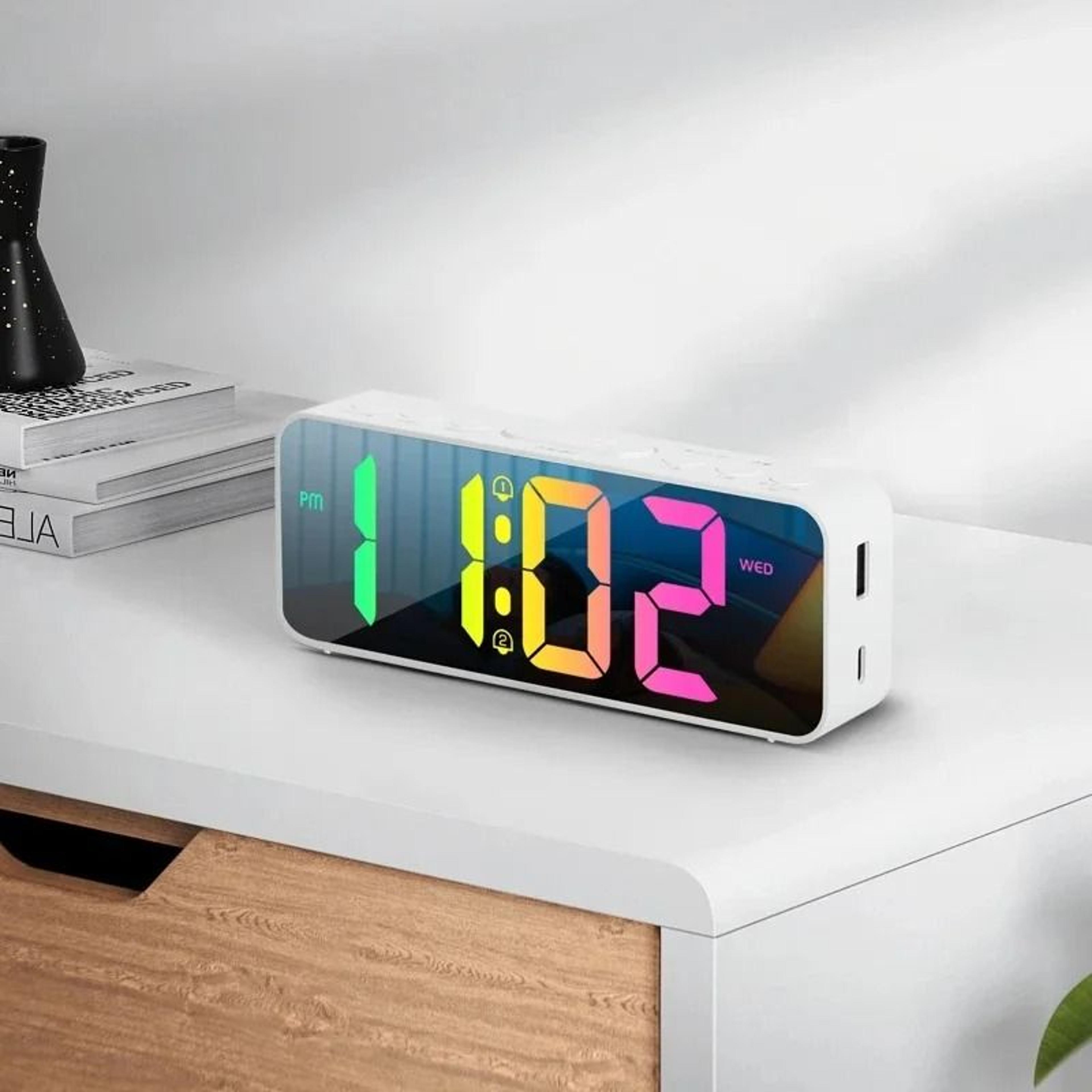 rgb digital alarm clock with led display and dual alarm function