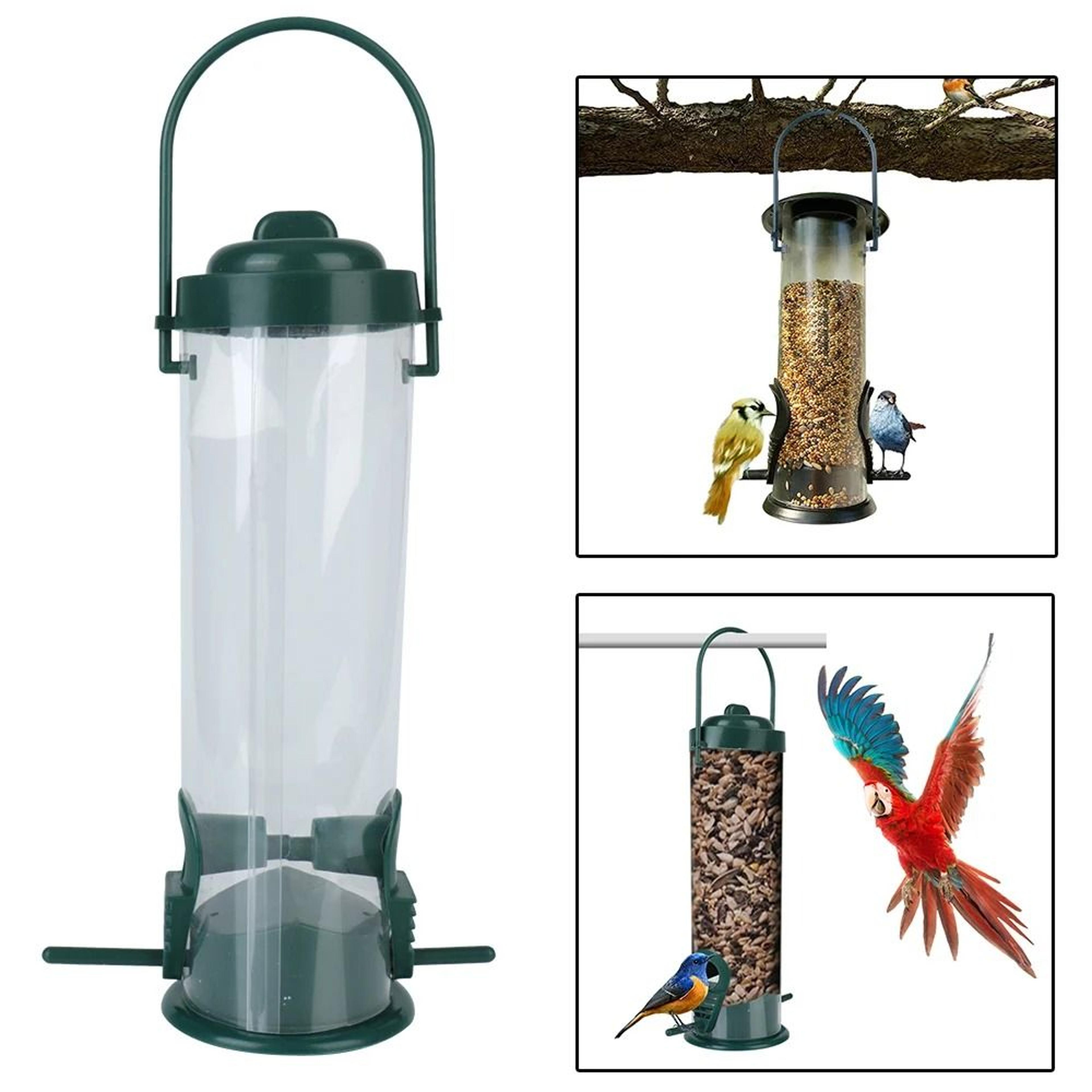 outdoor hanging bird feeder transparent plastic bird seed feeder for garden and patio