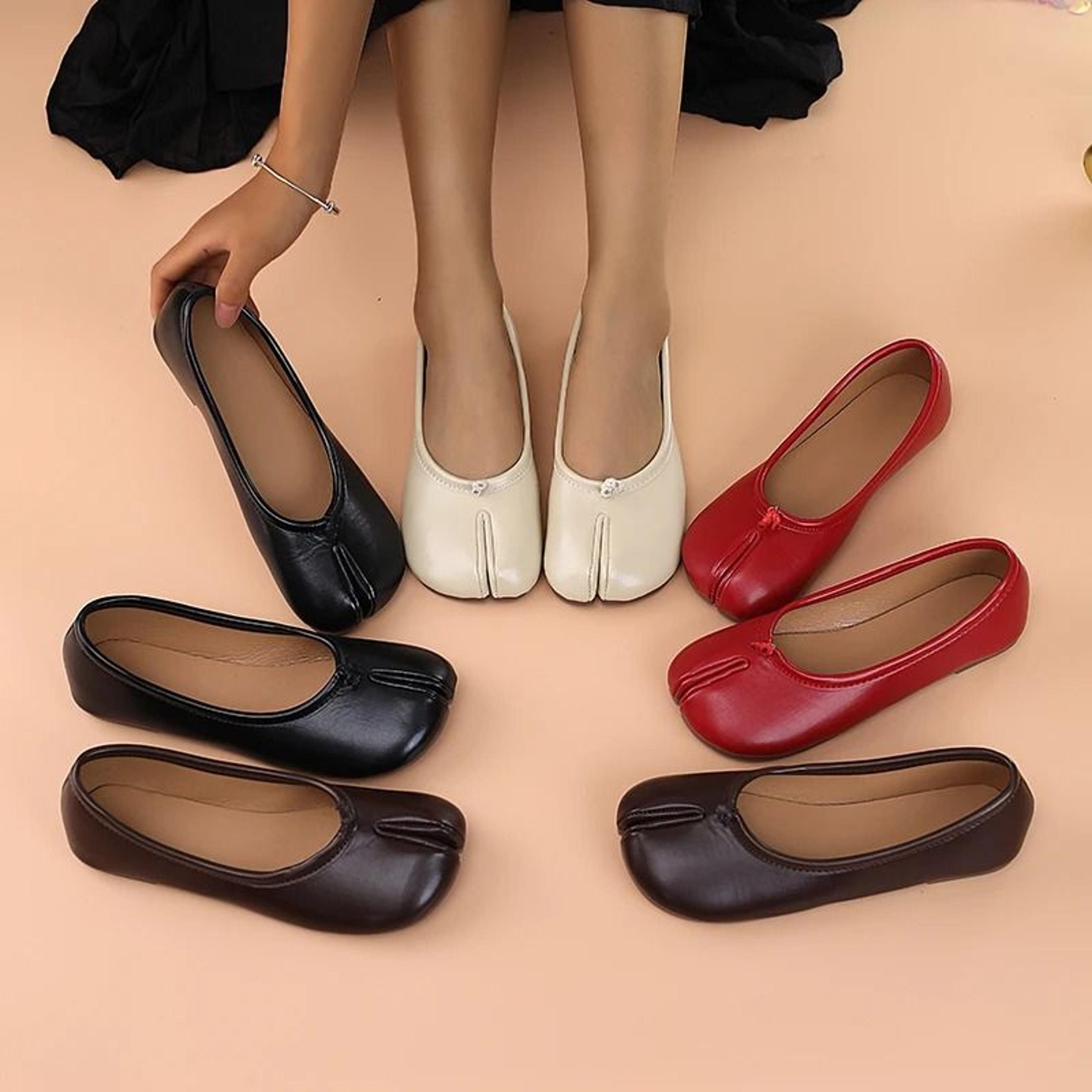 women leather toe separator loafers flat comfortable slip on casual shoes
