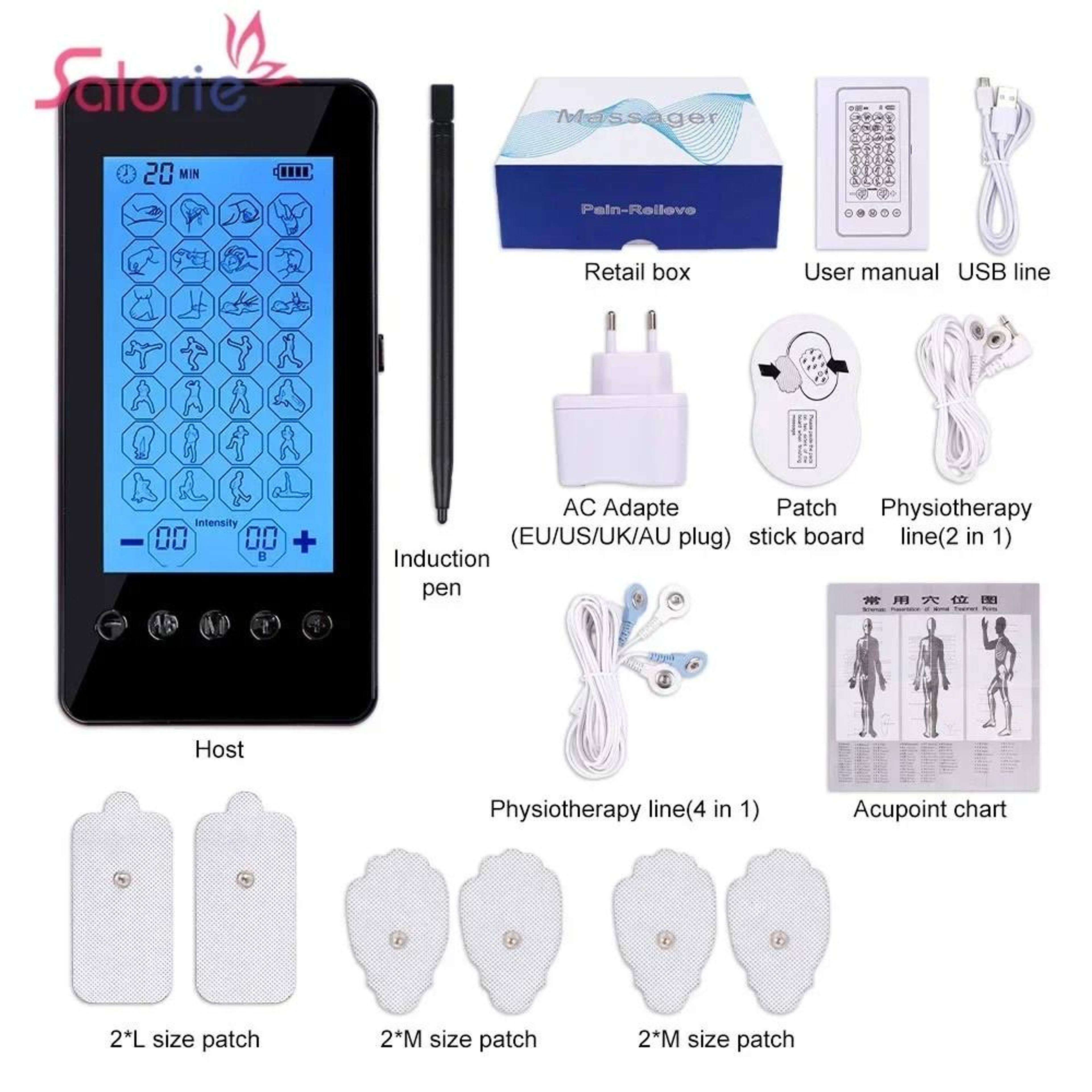 28 mode tens electric pulse body massager with lcd touch dual output