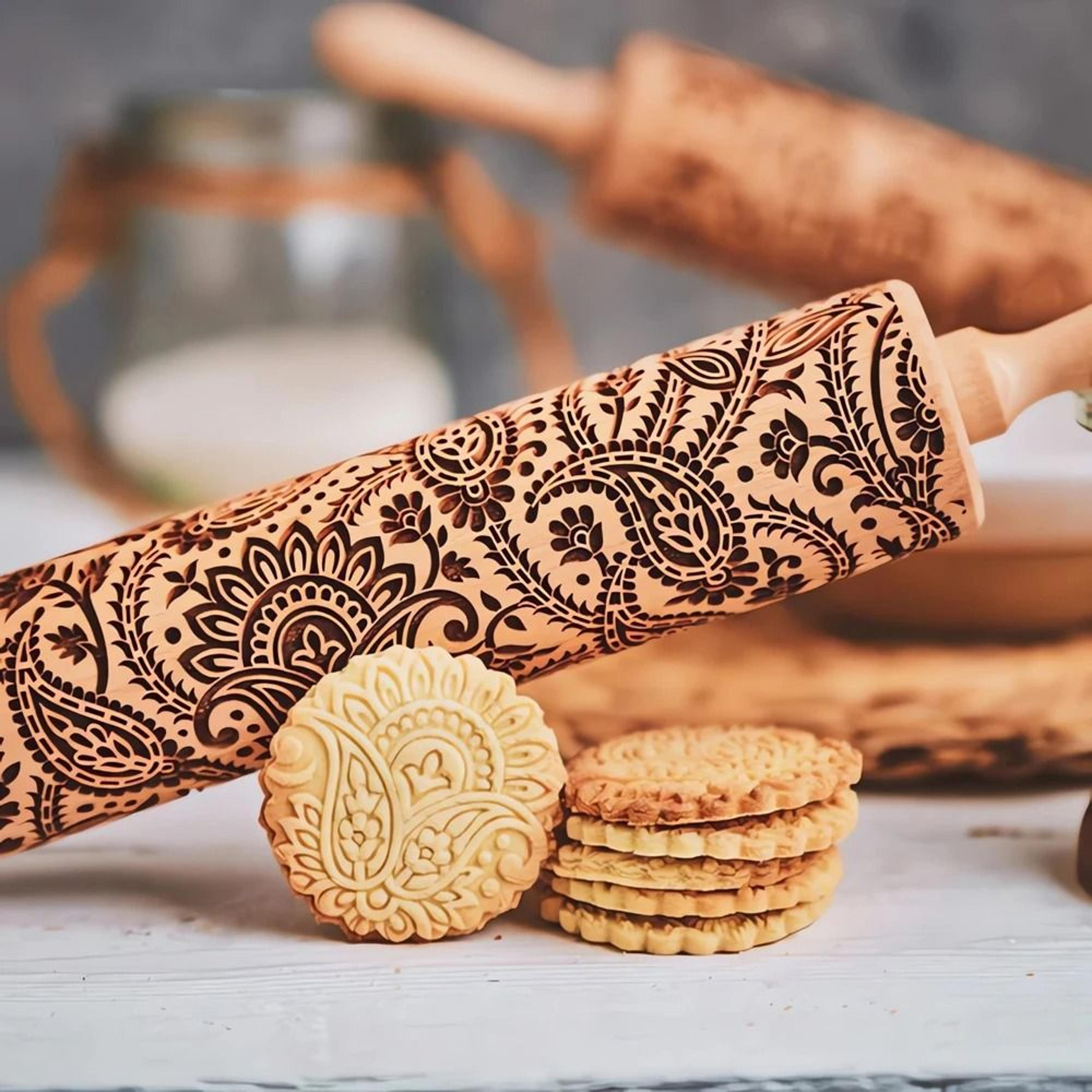 tree of life deep engraved wooden rolling pin for 3d cookie imprints