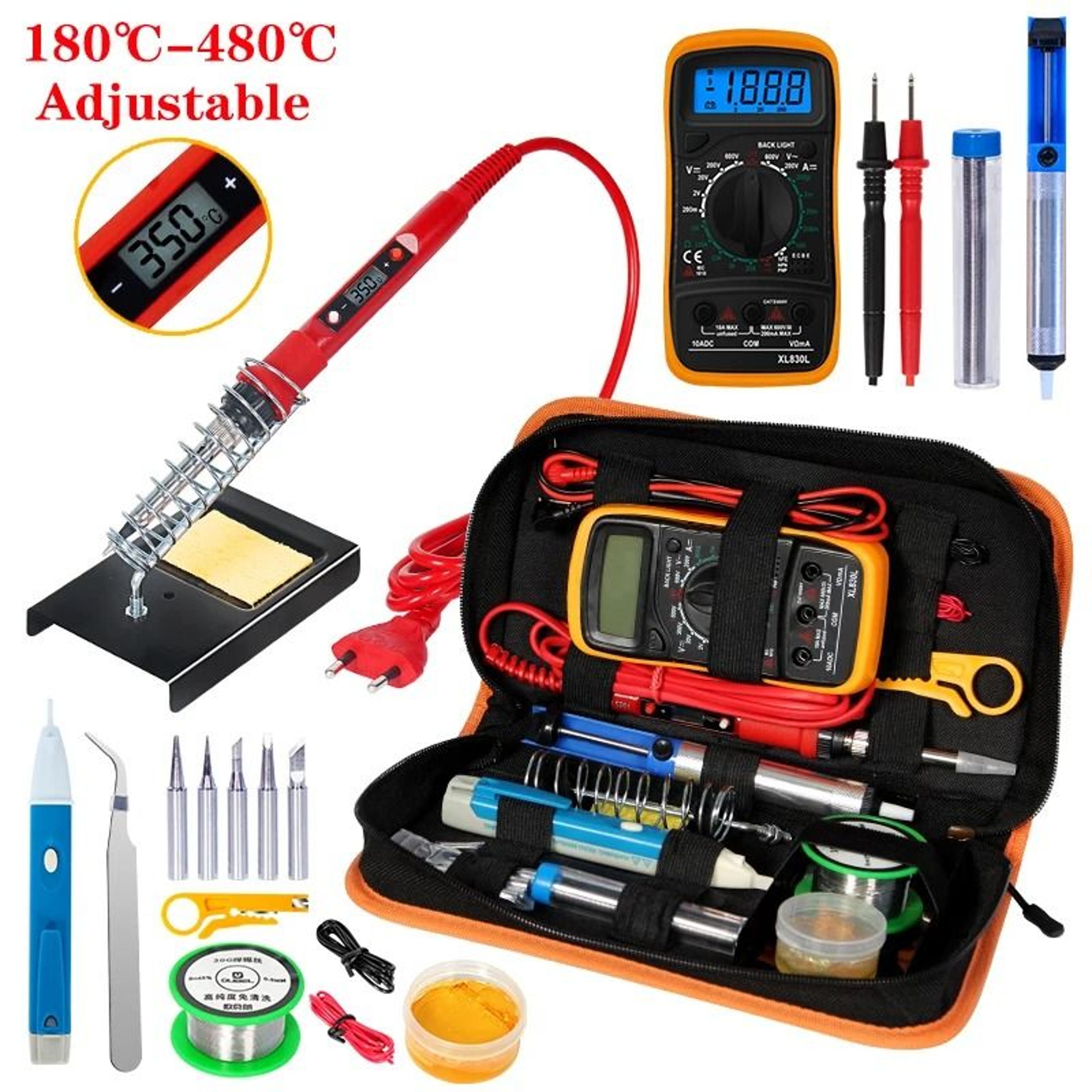 temperature electric soldering iron kit 80w lcd + multimeter tool set