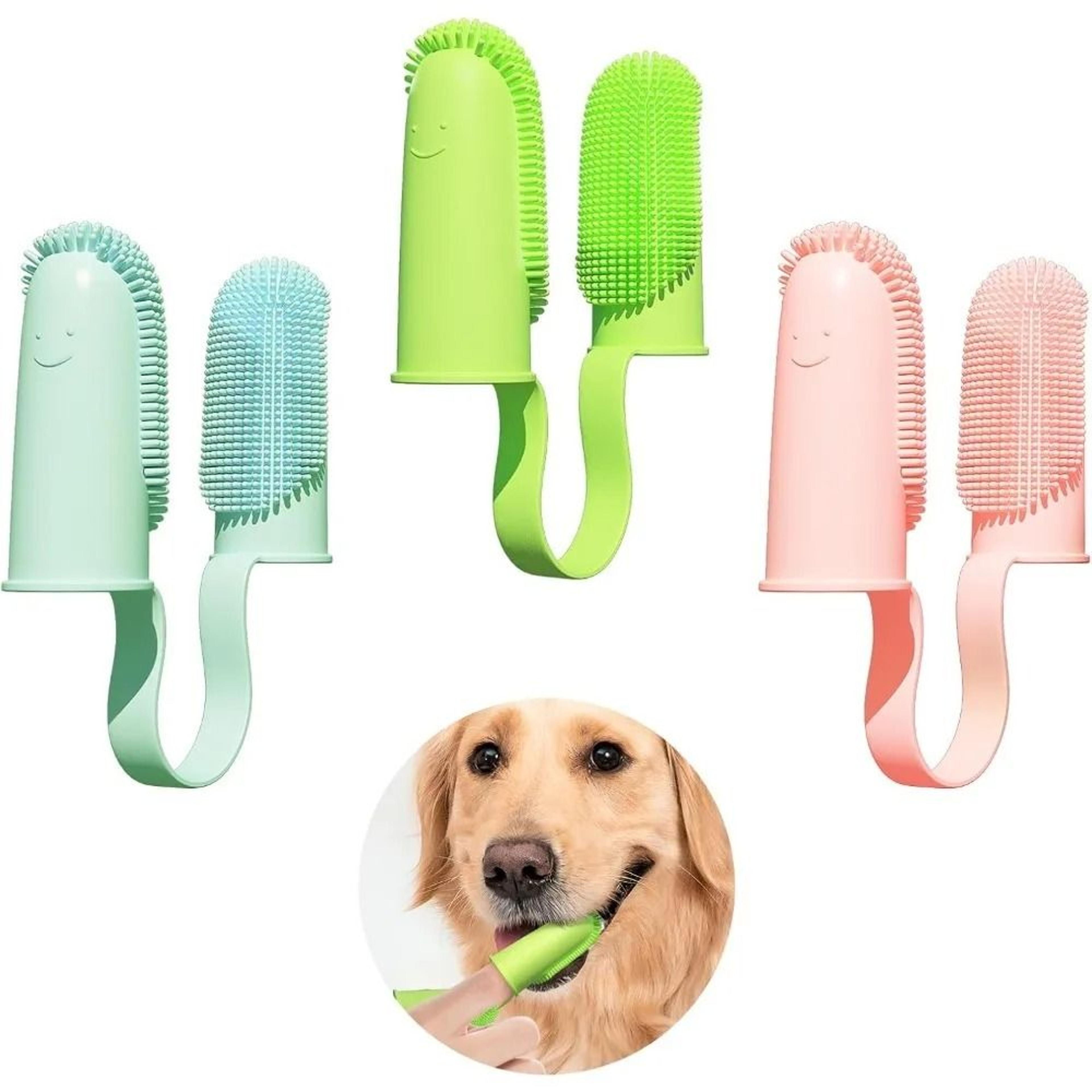 pet finger toothbrush double finger silicone bristle