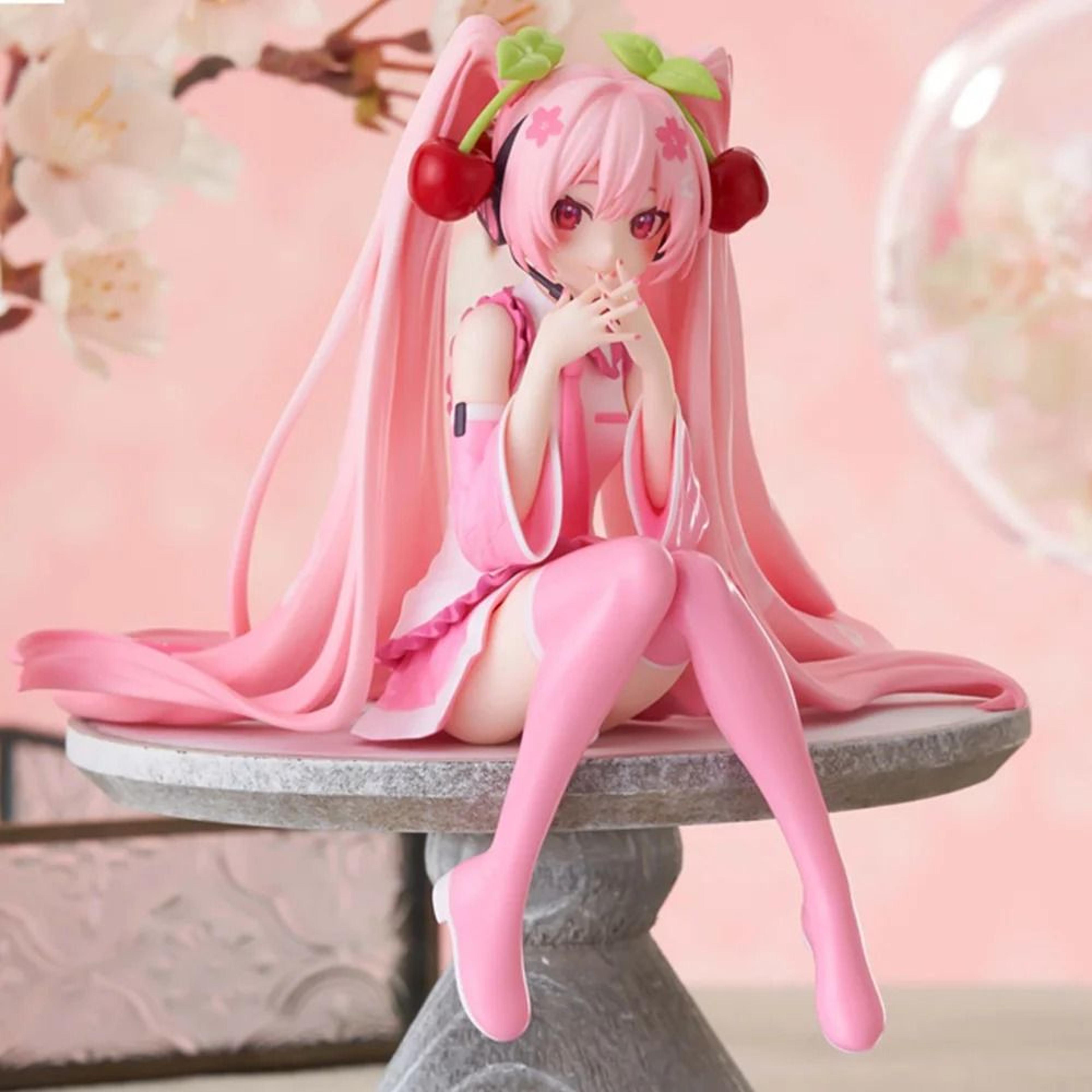hatsune miku pink dress pvc figure cherry blossom collectible