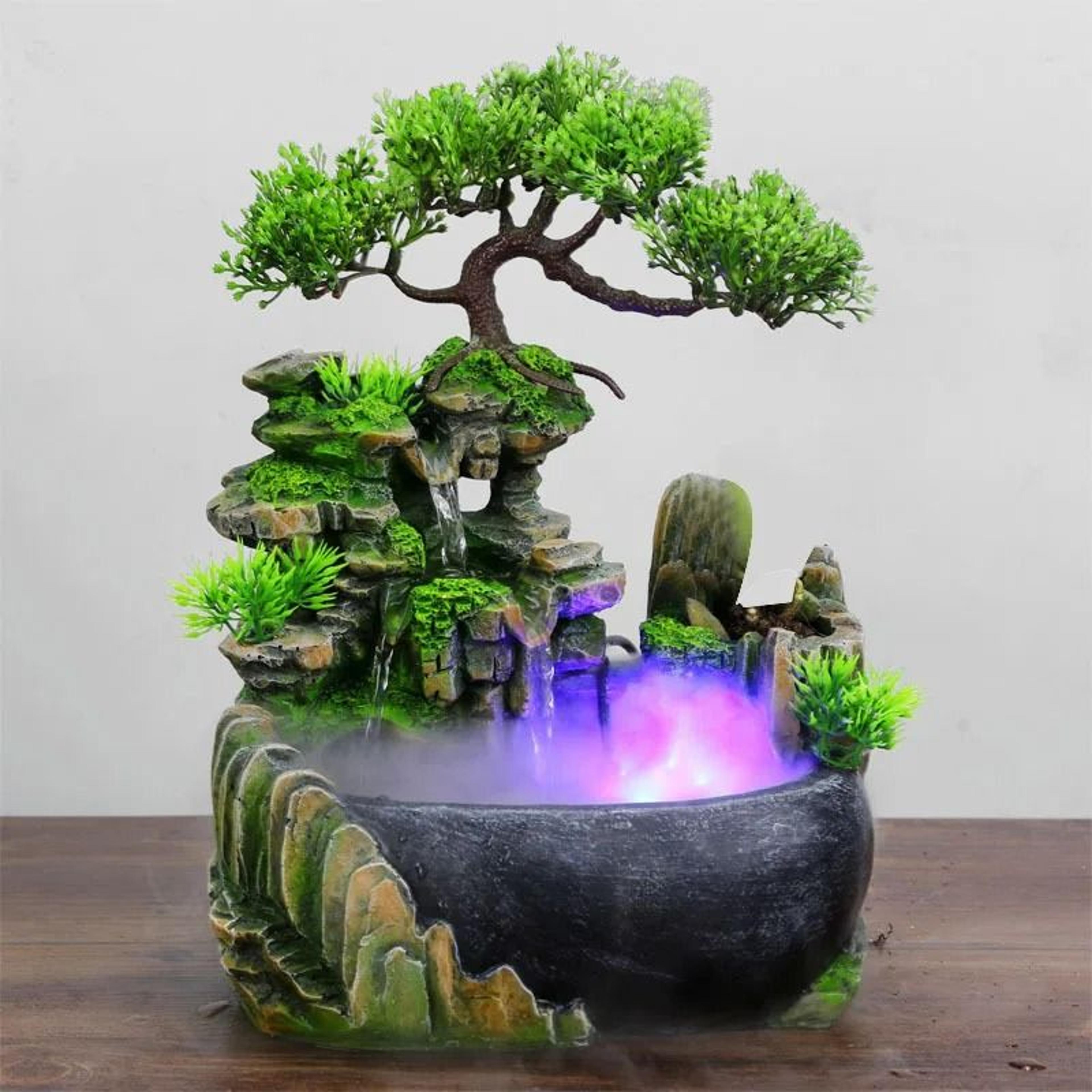 wealth feng shui desktop flowing water waterfall fountain with color changing led lights