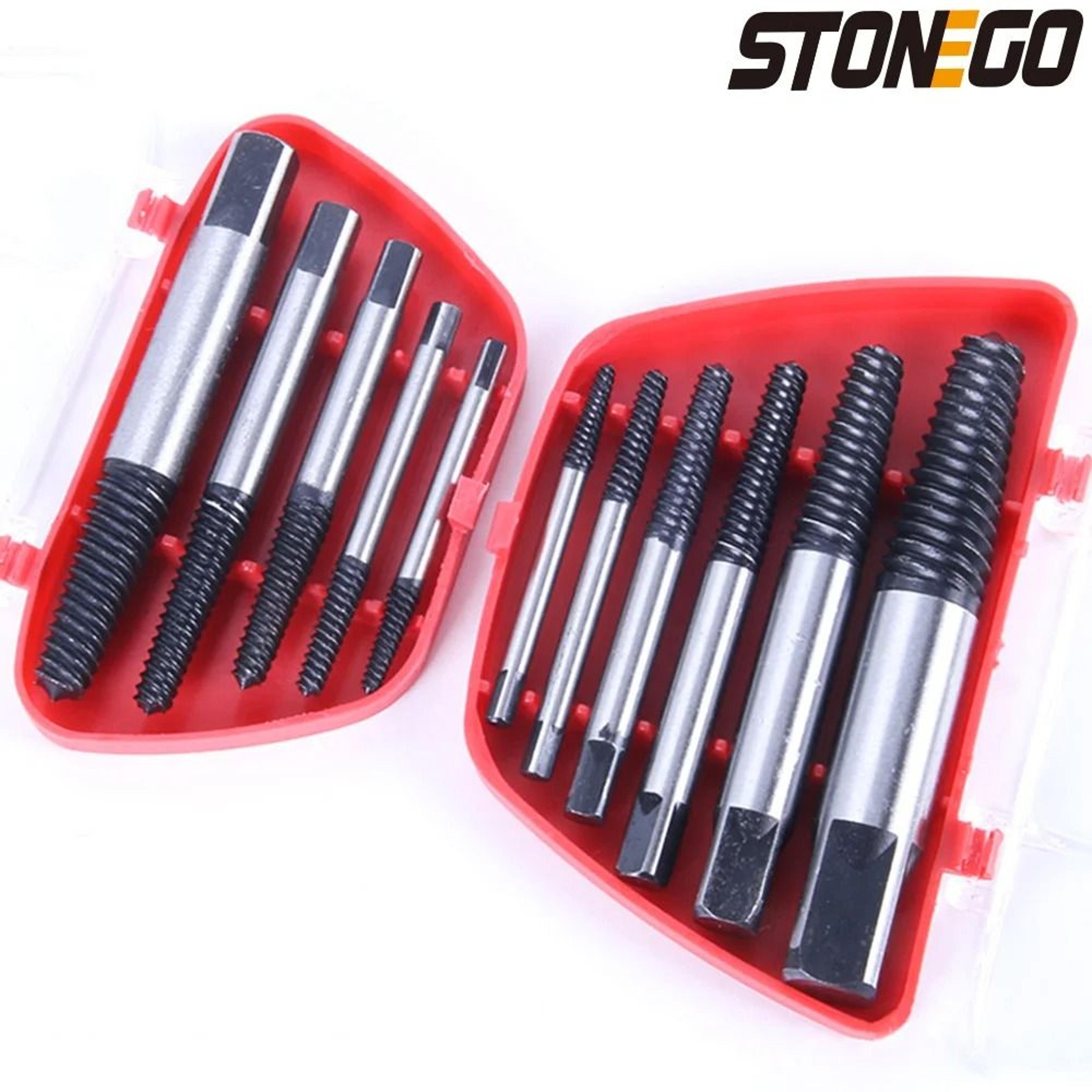 stonego screw extractor drill bit set carbon steel double sided broken screw removal kit
