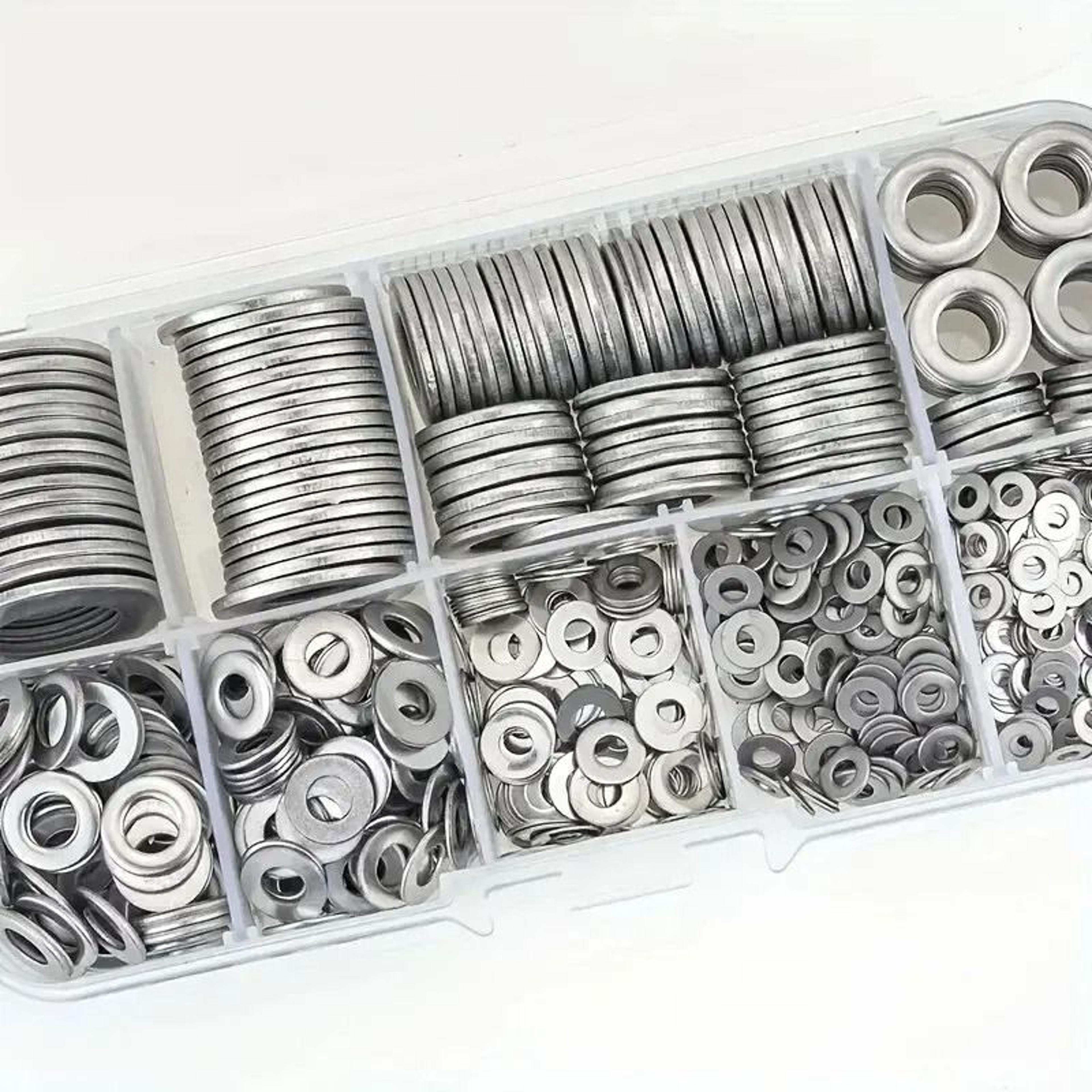 304 stainless steel flat washers assortment set 360 to 580 pcs for home factory repair and workshops