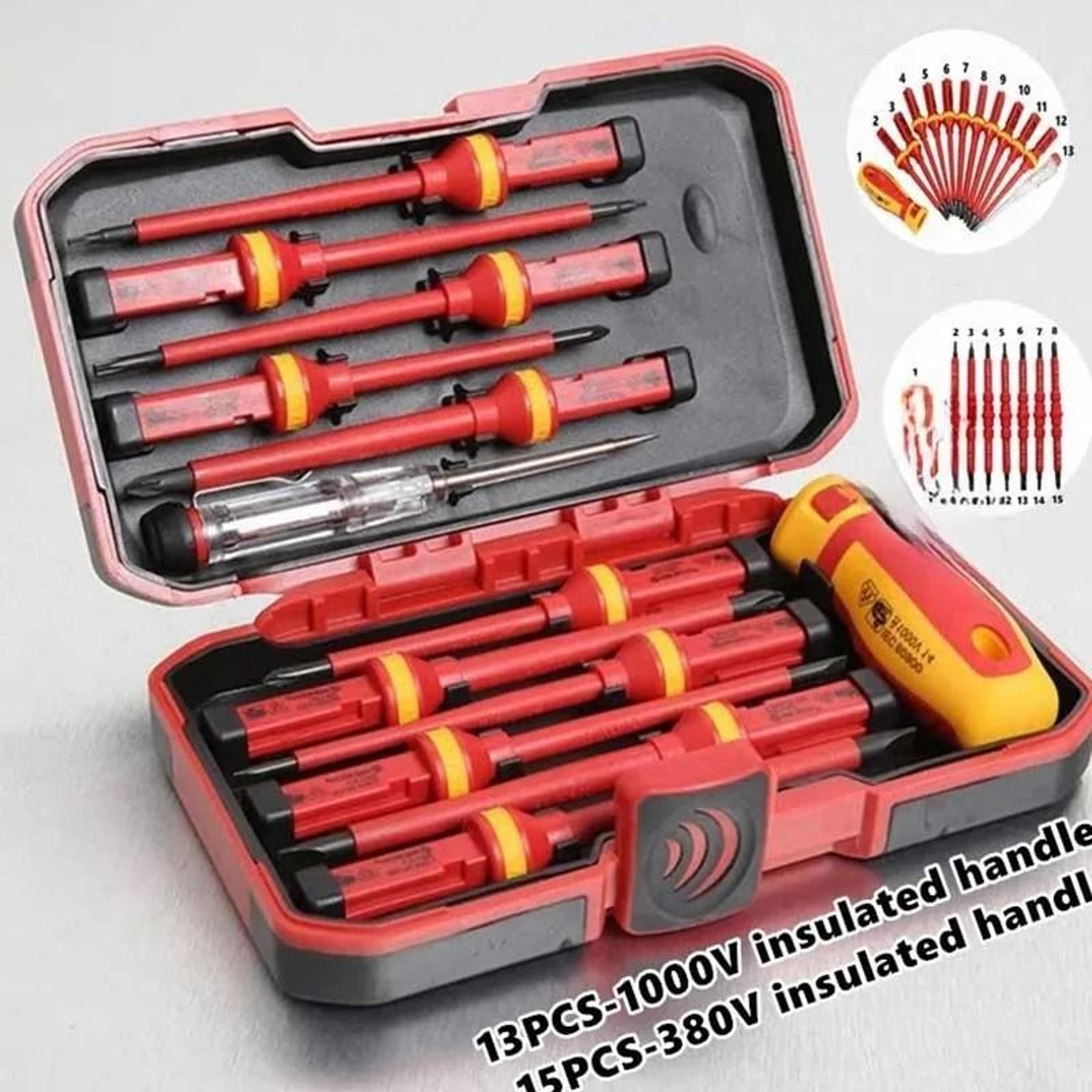 electrician repair tools kit 15 piece 1000v insulated screwdriver set with magnetic bits
