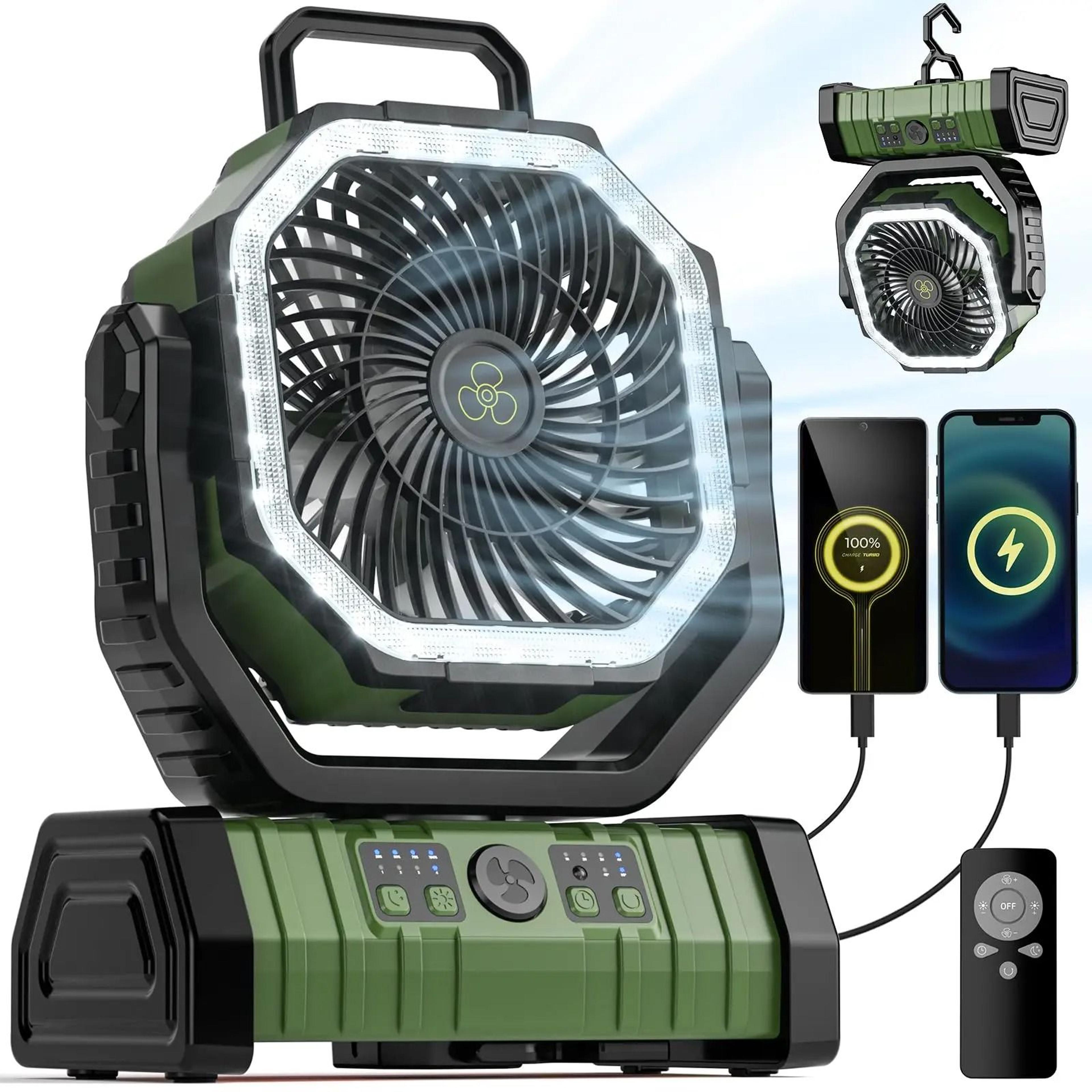 camping fan 20000mah rechargeable fan with led light and hanging hook 4 speeds