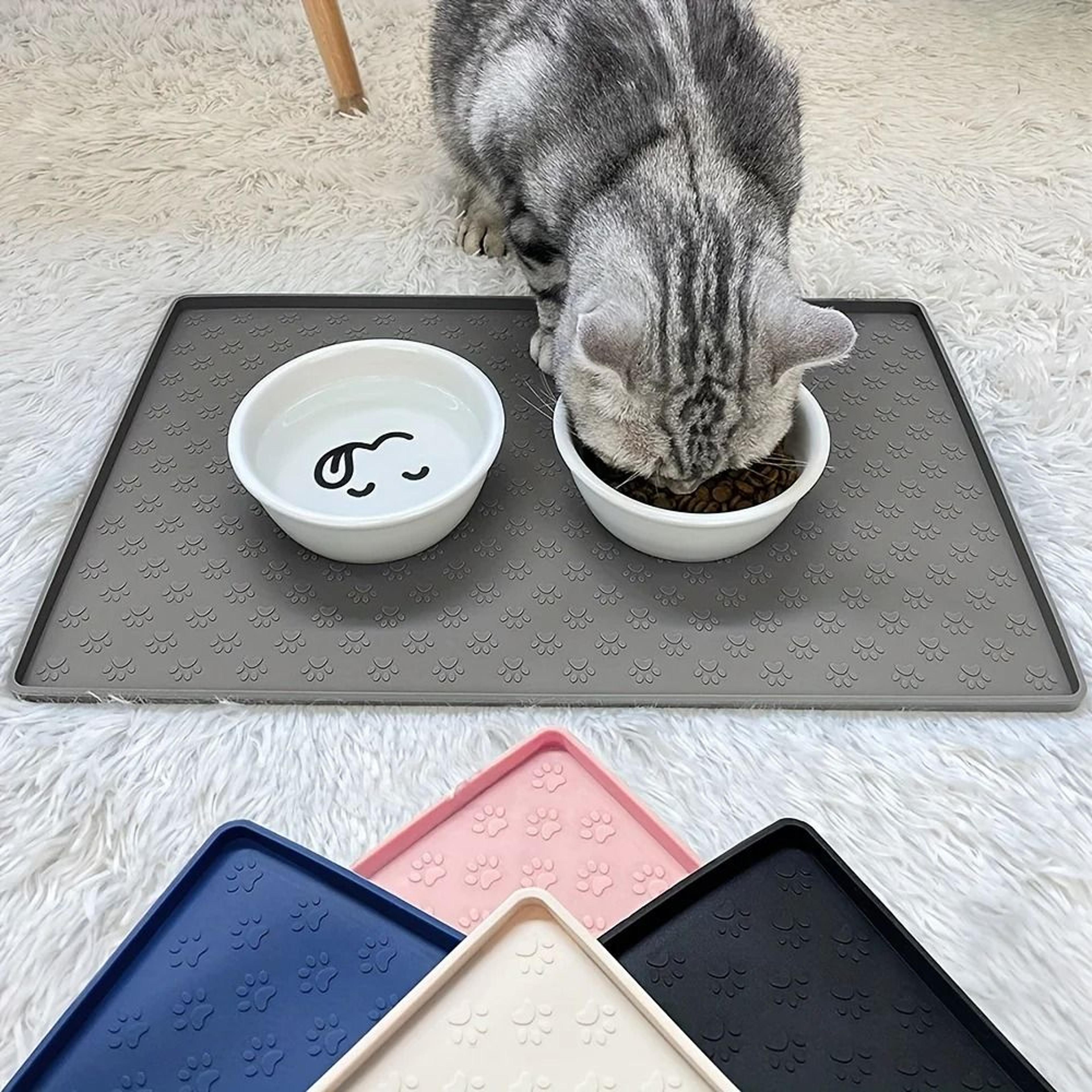 pet placemat non slip paw print design easy clean silicone mat