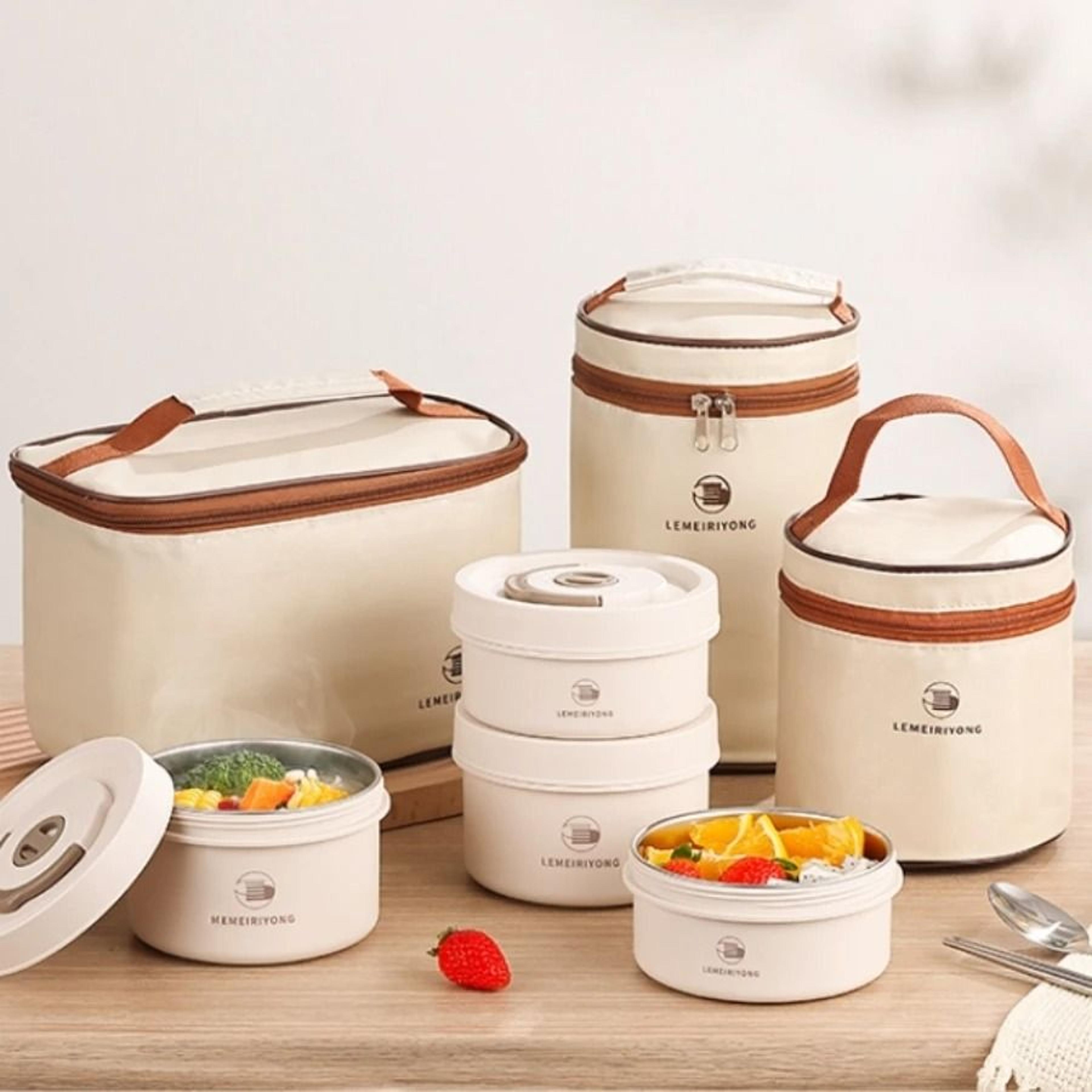 portable insulated stackable stainless steel lunch container set